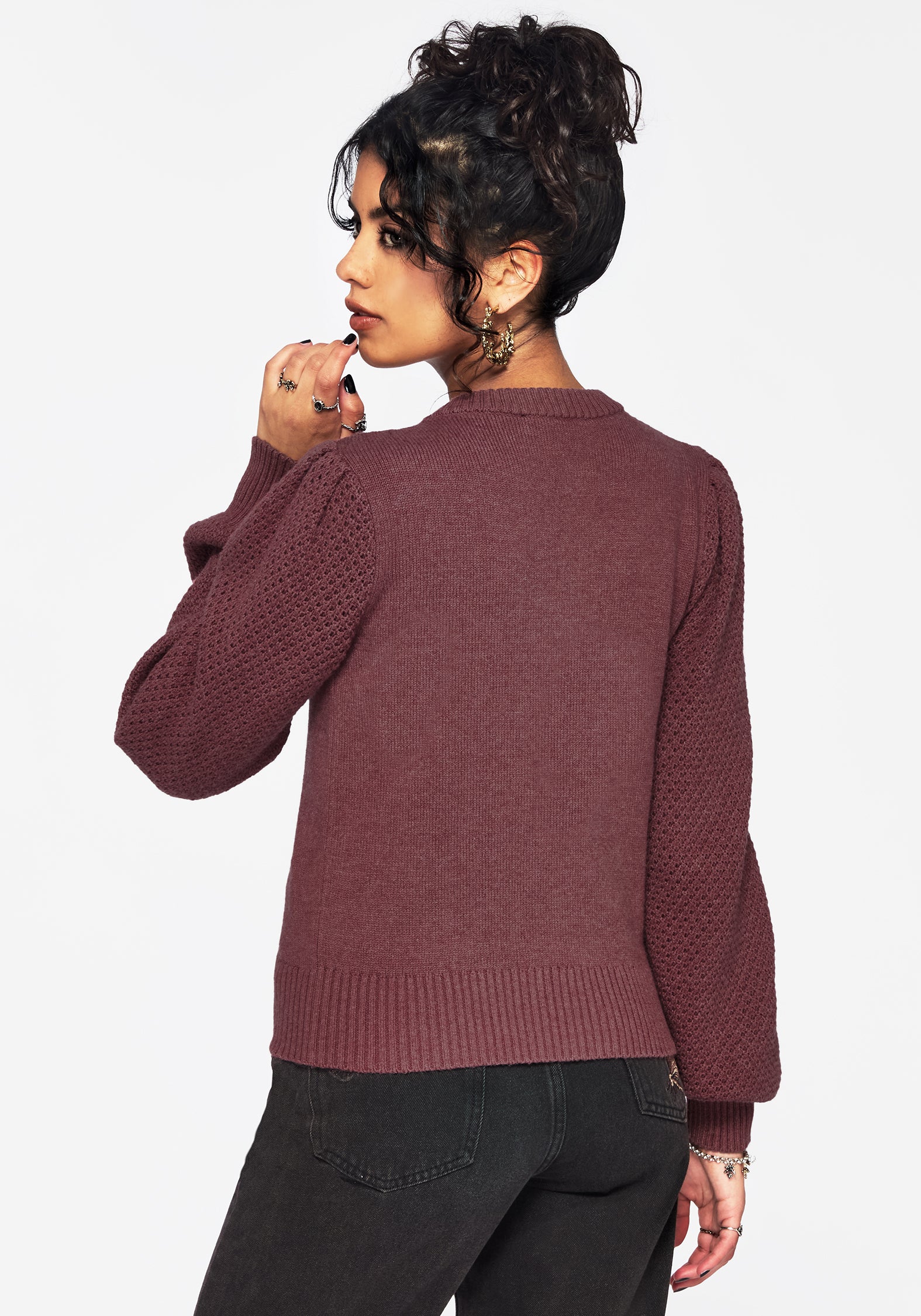 Dana Floral Moth Embroidered Sweater - Purple - Image 3