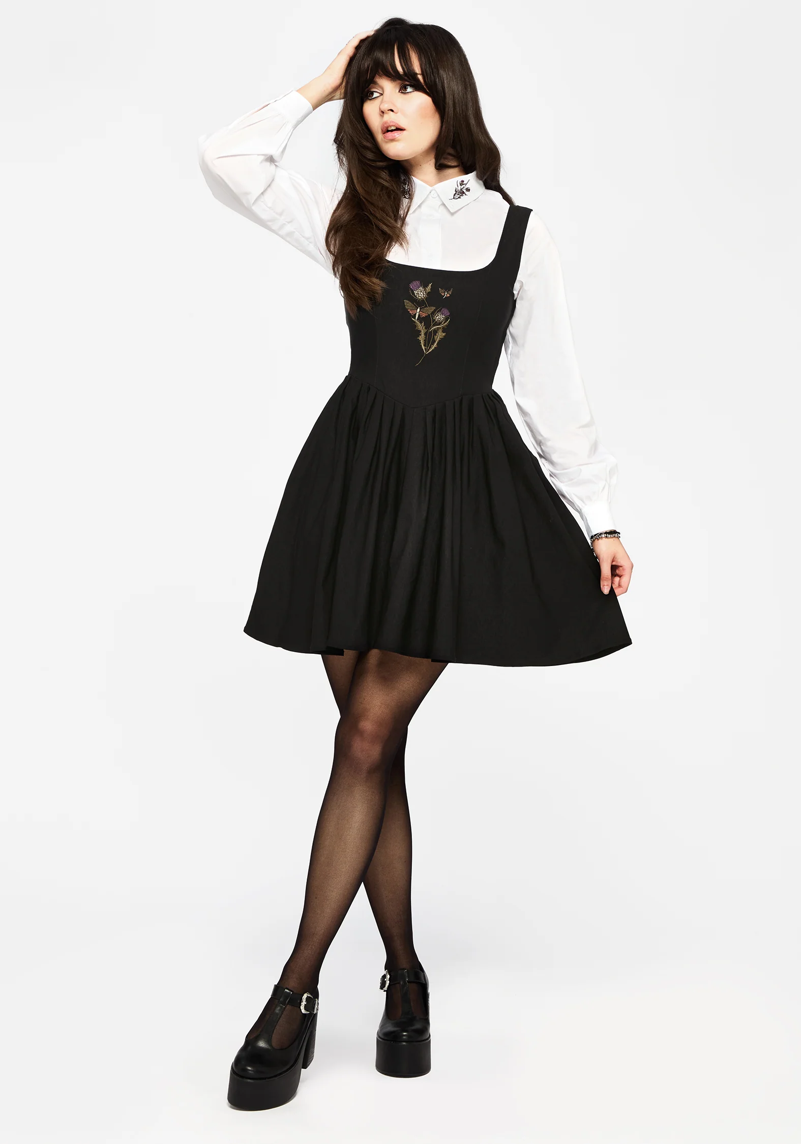 Despair Thistle Embroidered Corset Bodice Pleated Mini Dress - Image 7
