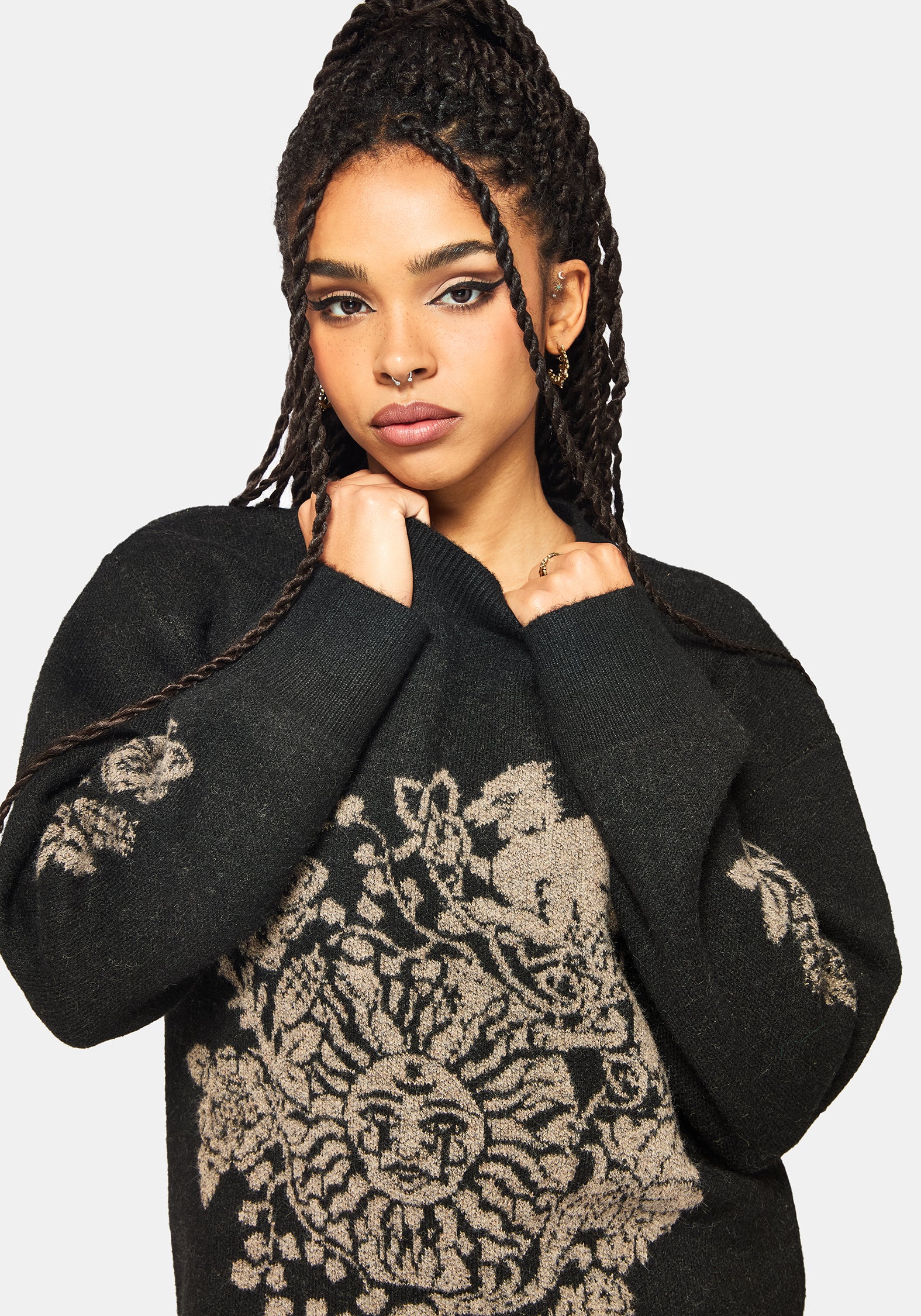 Dia Fringe Hem Jacquard Knit Sweater - Image 2