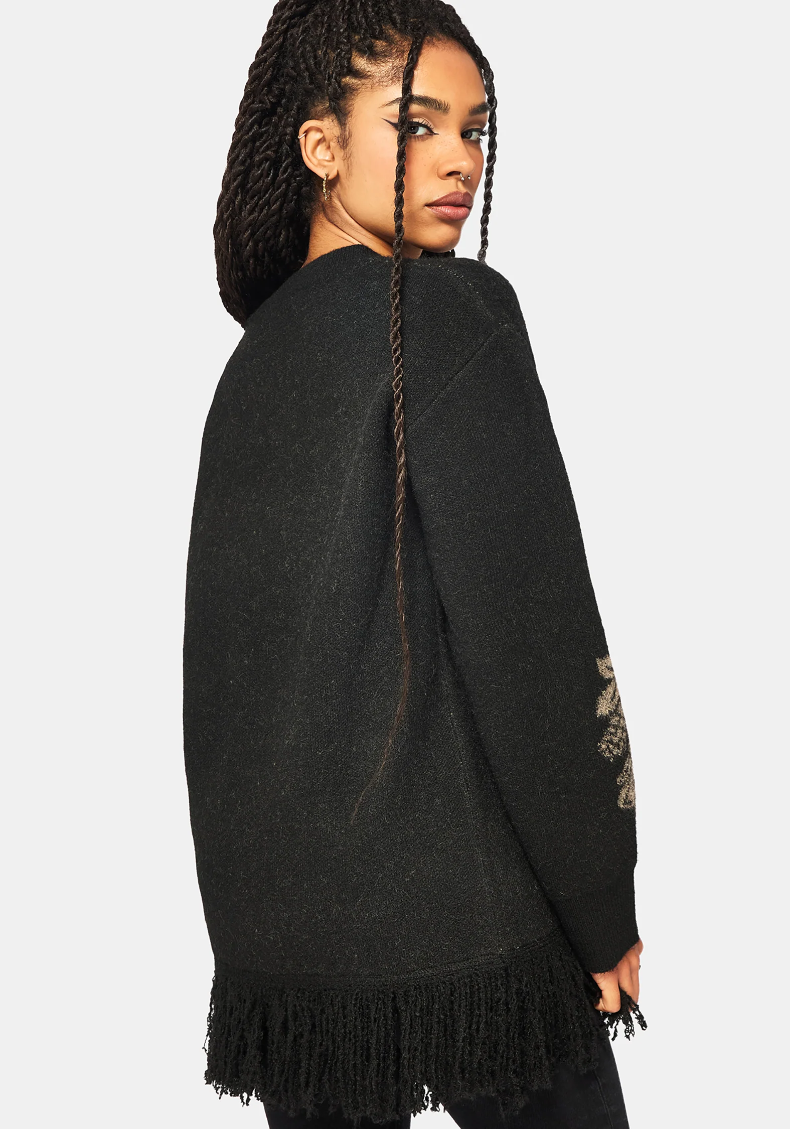 Dia Fringe Hem Jacquard Knit Sweater - Image 3