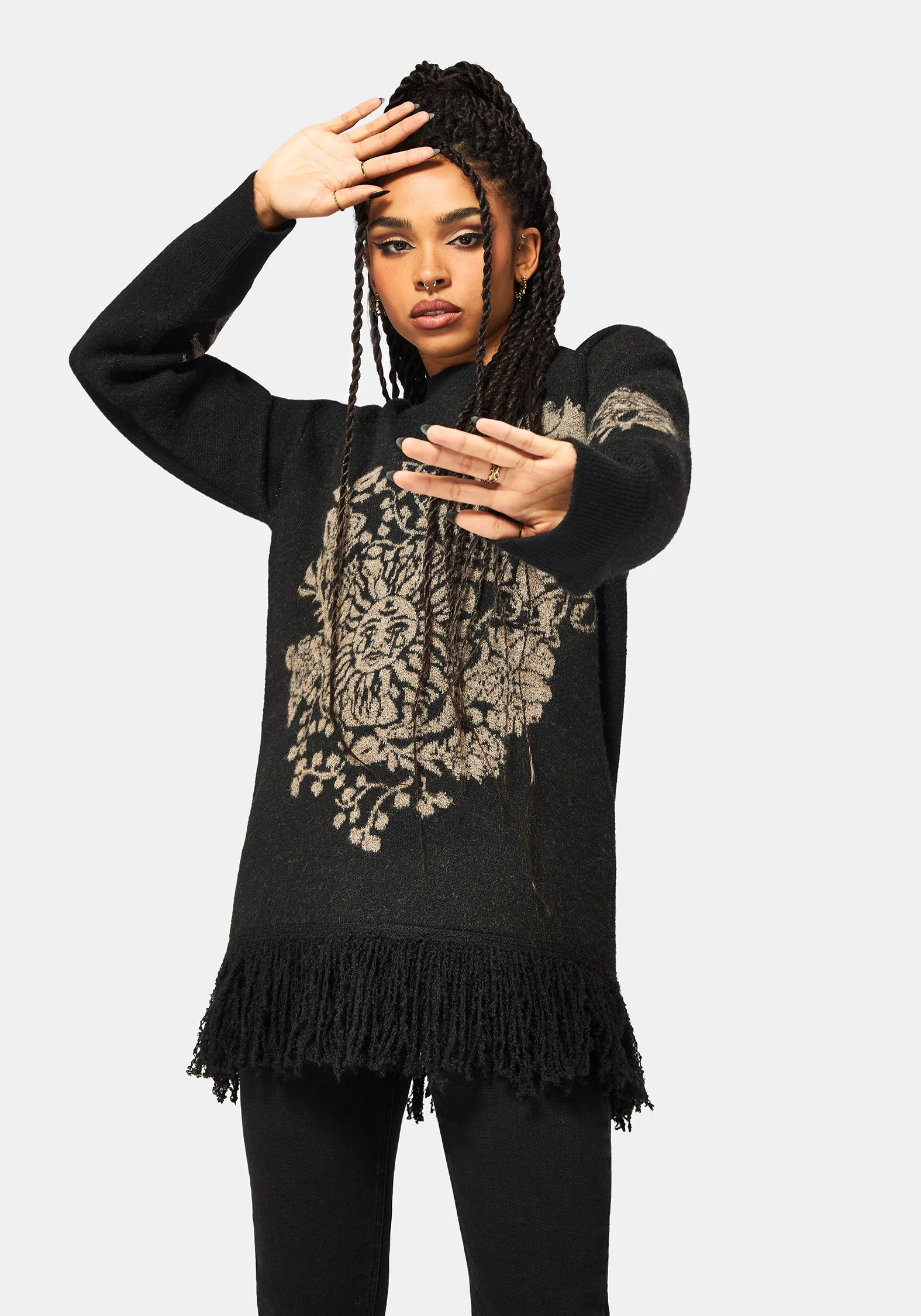 Dia Fringe Hem Jacquard Knit Sweater - Image 4