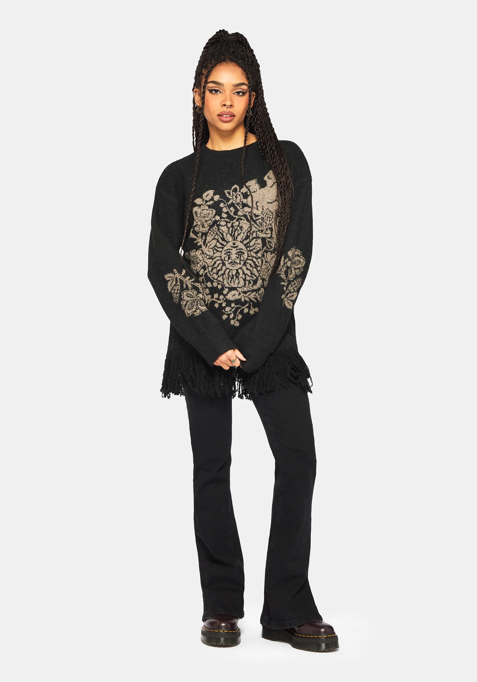 Dia Fringe Hem Jacquard Knit Sweater - Image 5