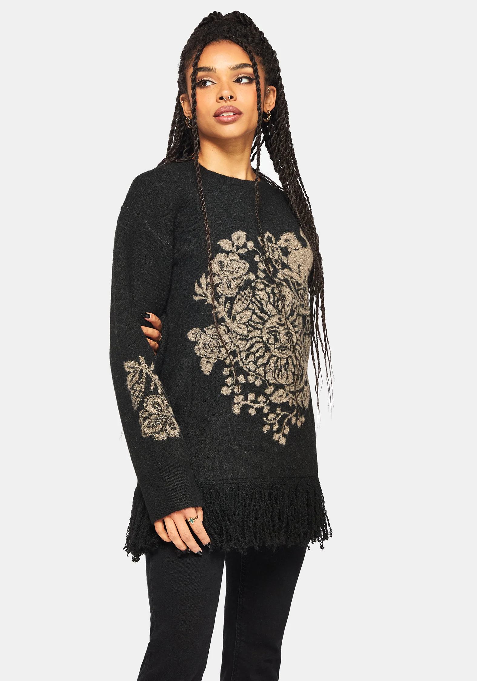Dia Fringe Hem Jacquard Knit Sweater - Image 6
