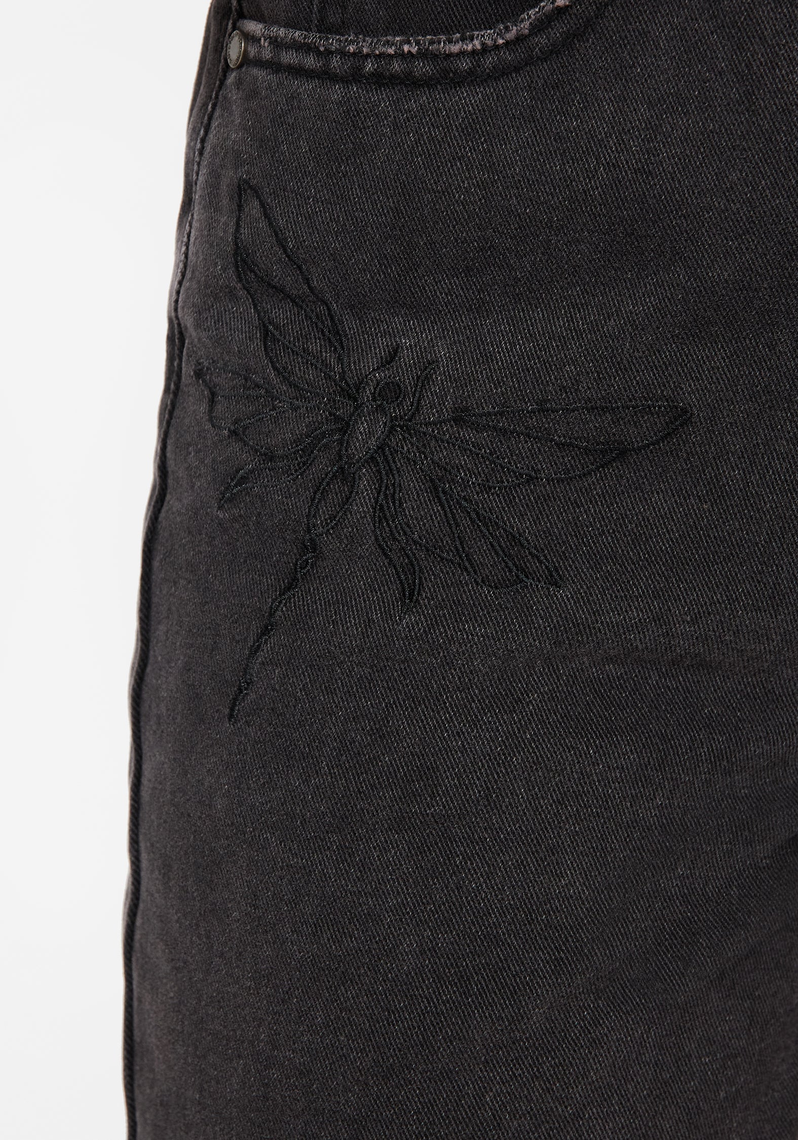 Dragonfly Embroidered Wide Leg Denim Culotte Jeans - Image 2