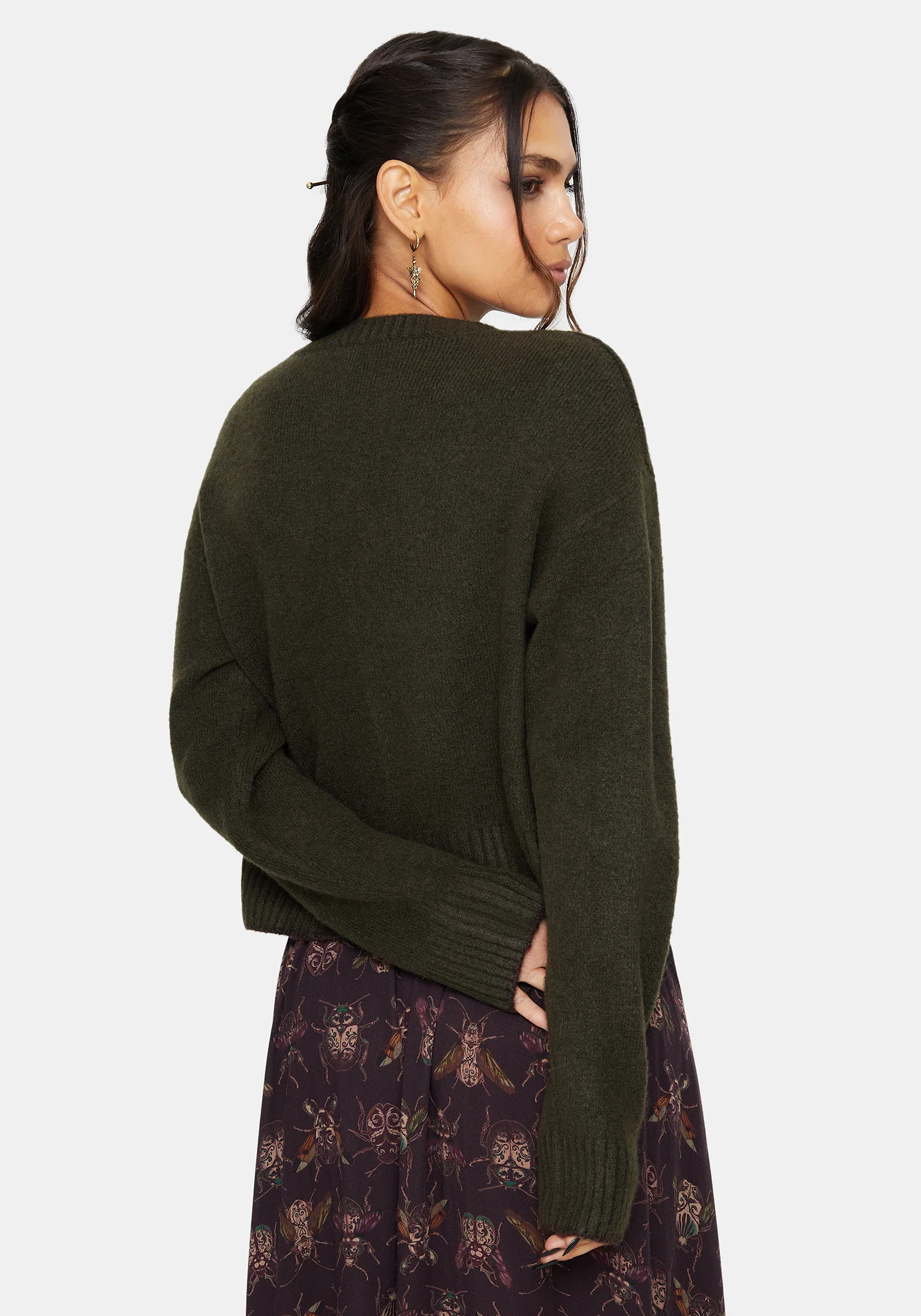 Eclipsia Floral Embroidered Cropped Knit Sweater - Image 3