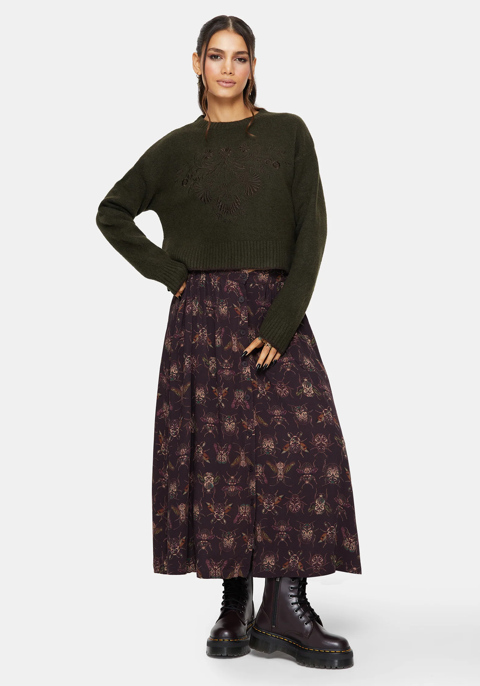 Eclipsia Floral Embroidered Cropped Knit Sweater - Image 5