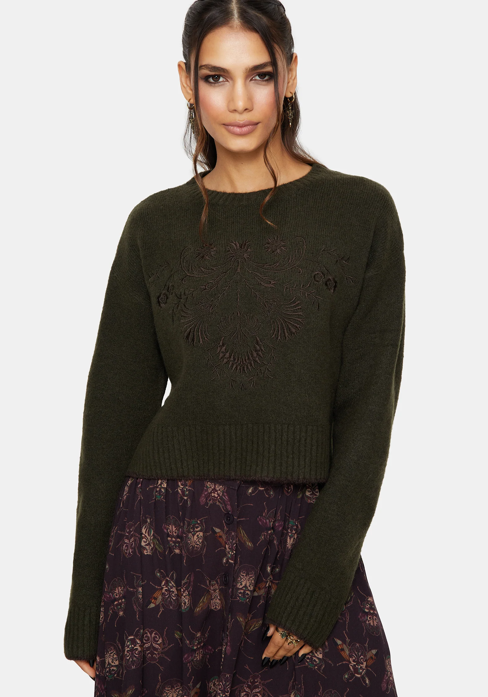 Eclipsia Floral Embroidered Cropped Knit Sweater - Image 6