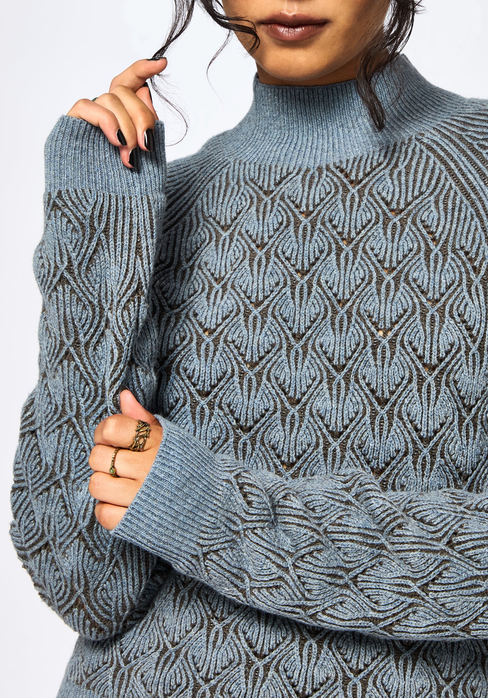 Edna Cotton Leaf Ribbed Funnel Neck Sweater - Image 2