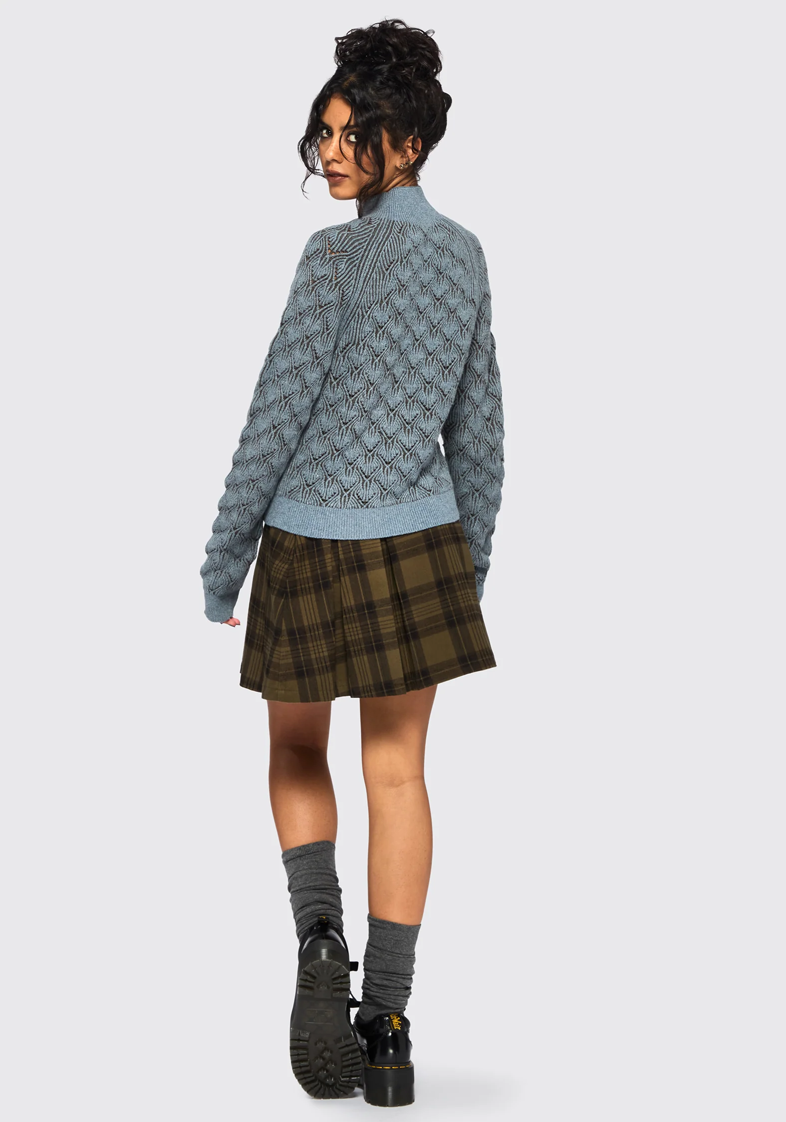 Edna Cotton Leaf Ribbed Funnel Neck Sweater - Image 3