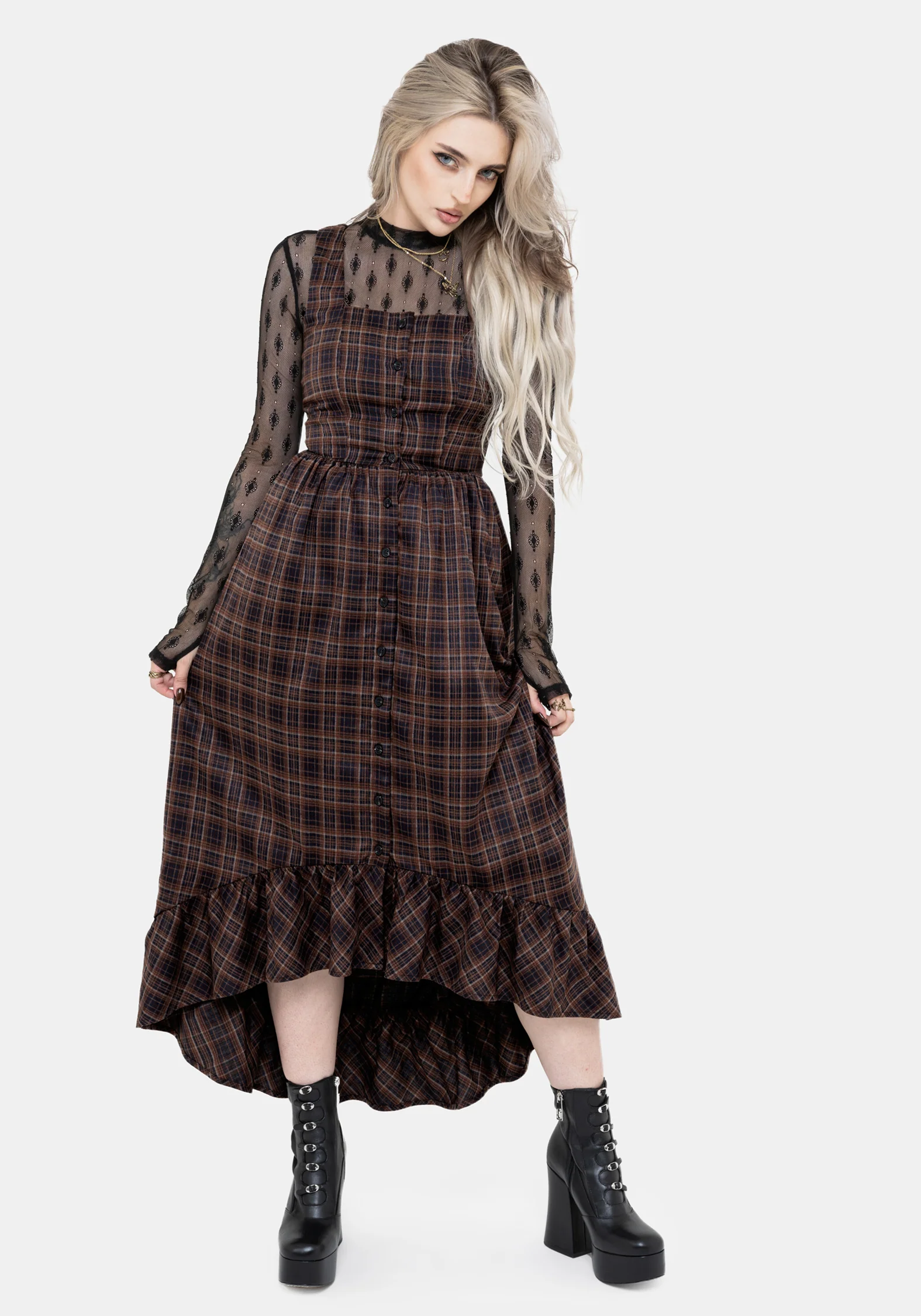 Embla Check High Low Midaxi Dress - Image 8