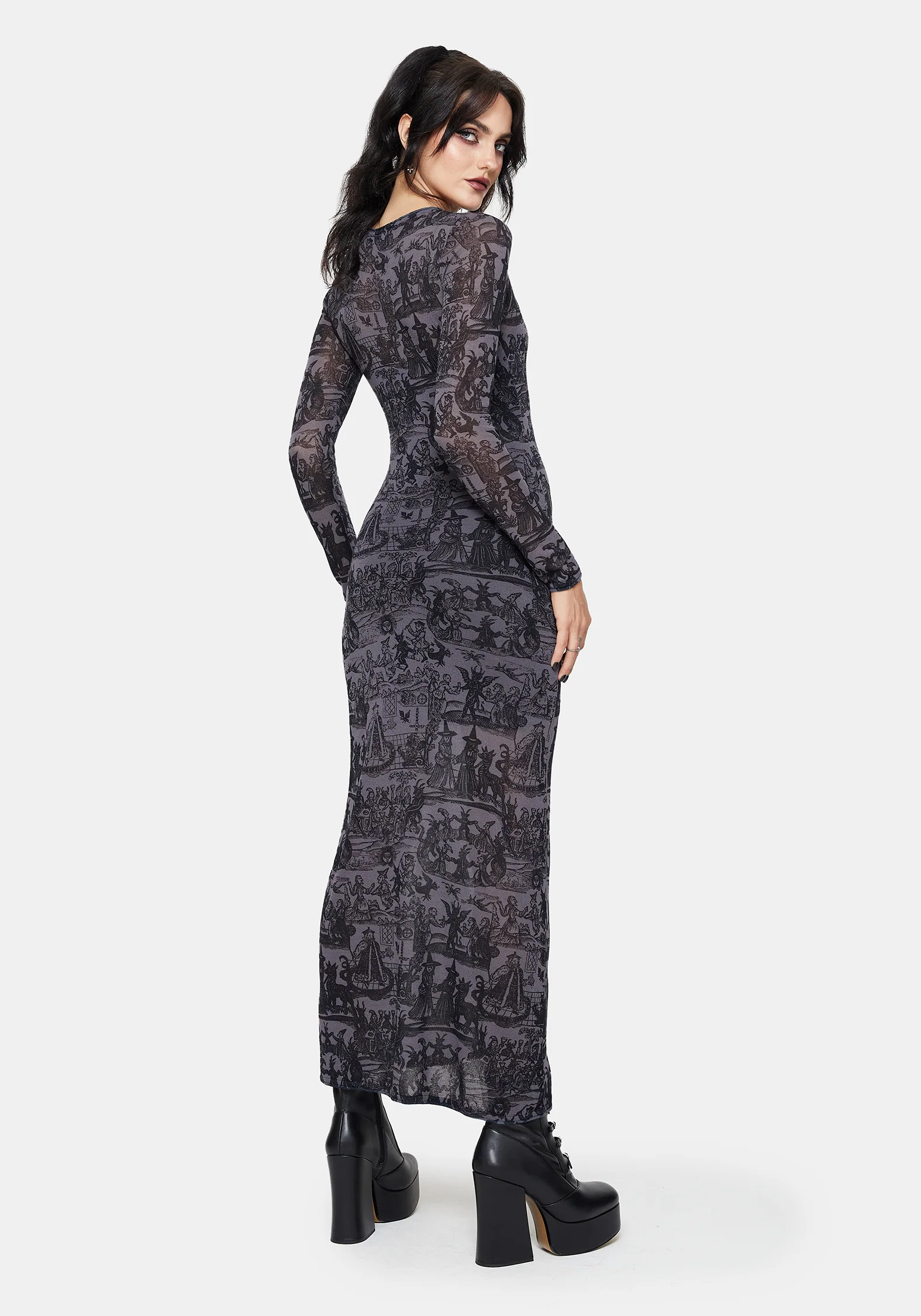 Enchanted Sheer Witch Print Knit Maxi Dress - Image 3