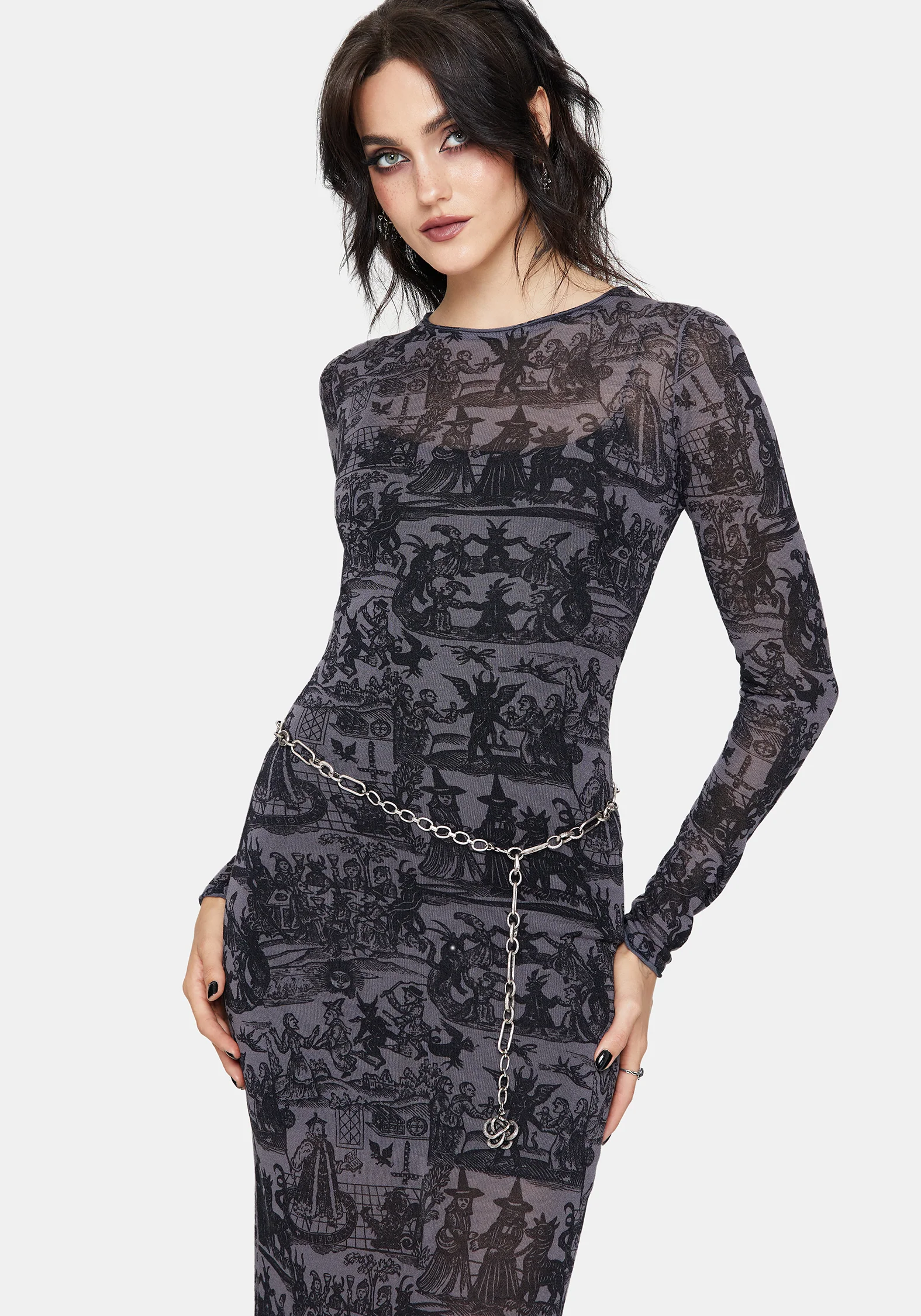 Enchanted Sheer Witch Print Knit Maxi Dress - Image 4