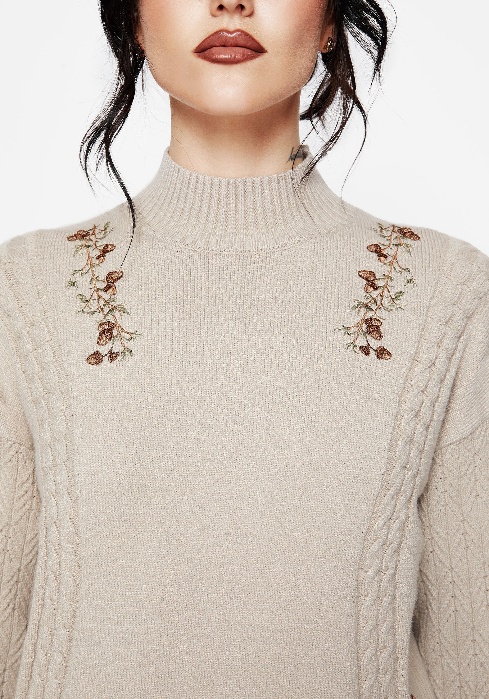 Enya Acorn Embroidered Cable Knit Sweater - Image 2