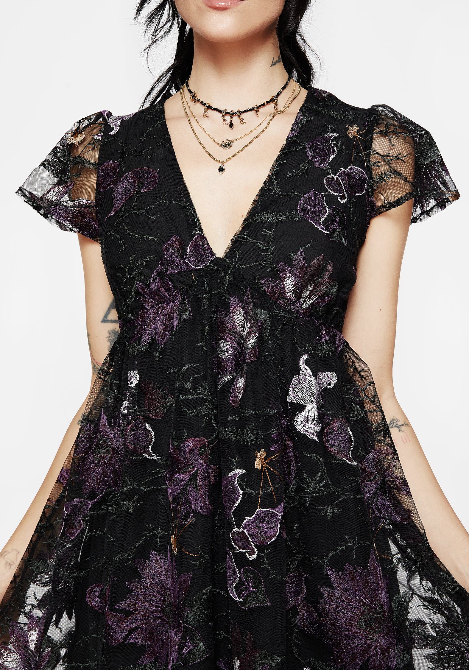 Estrid Embroidered Mesh Flute Sleeve Mini Dress - Image 2