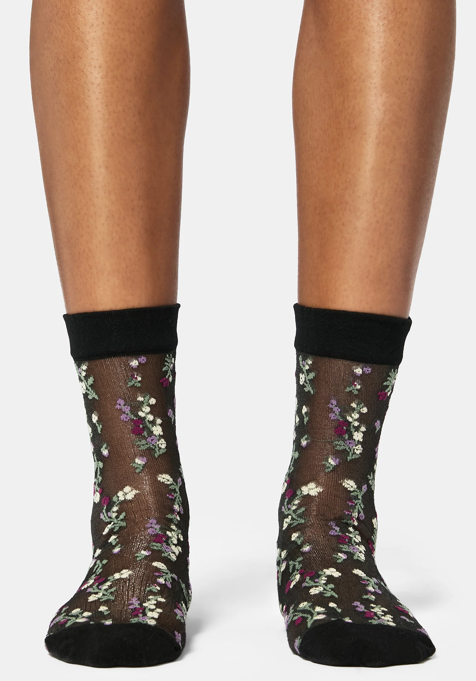 Everblooming Floral Mesh Socks - Purple - Image 4