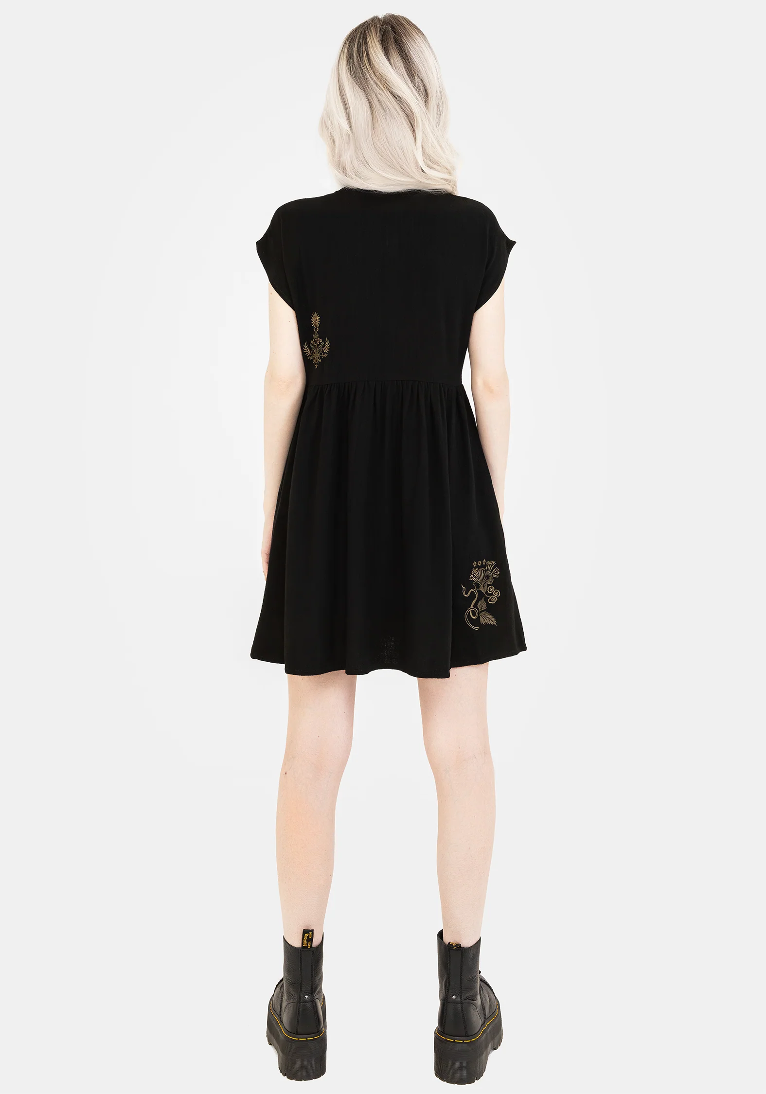 Foliate Linen-Blend Embroidered Button Up Mini Dress - Black - Image 3