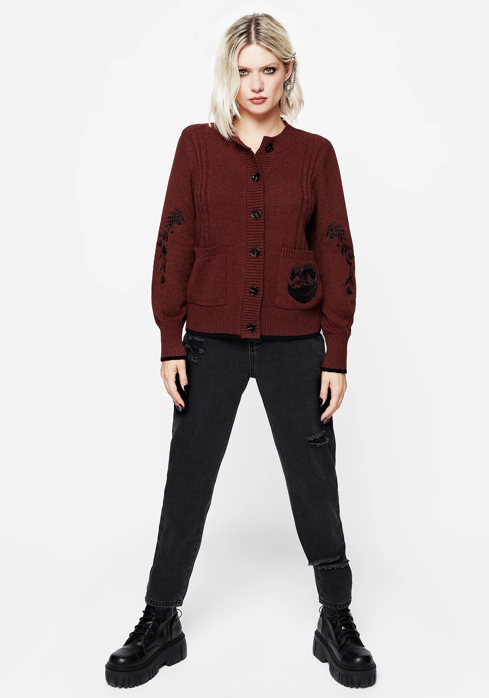 Foxfire Embroidered Cable Knit Cardigan - Image 6