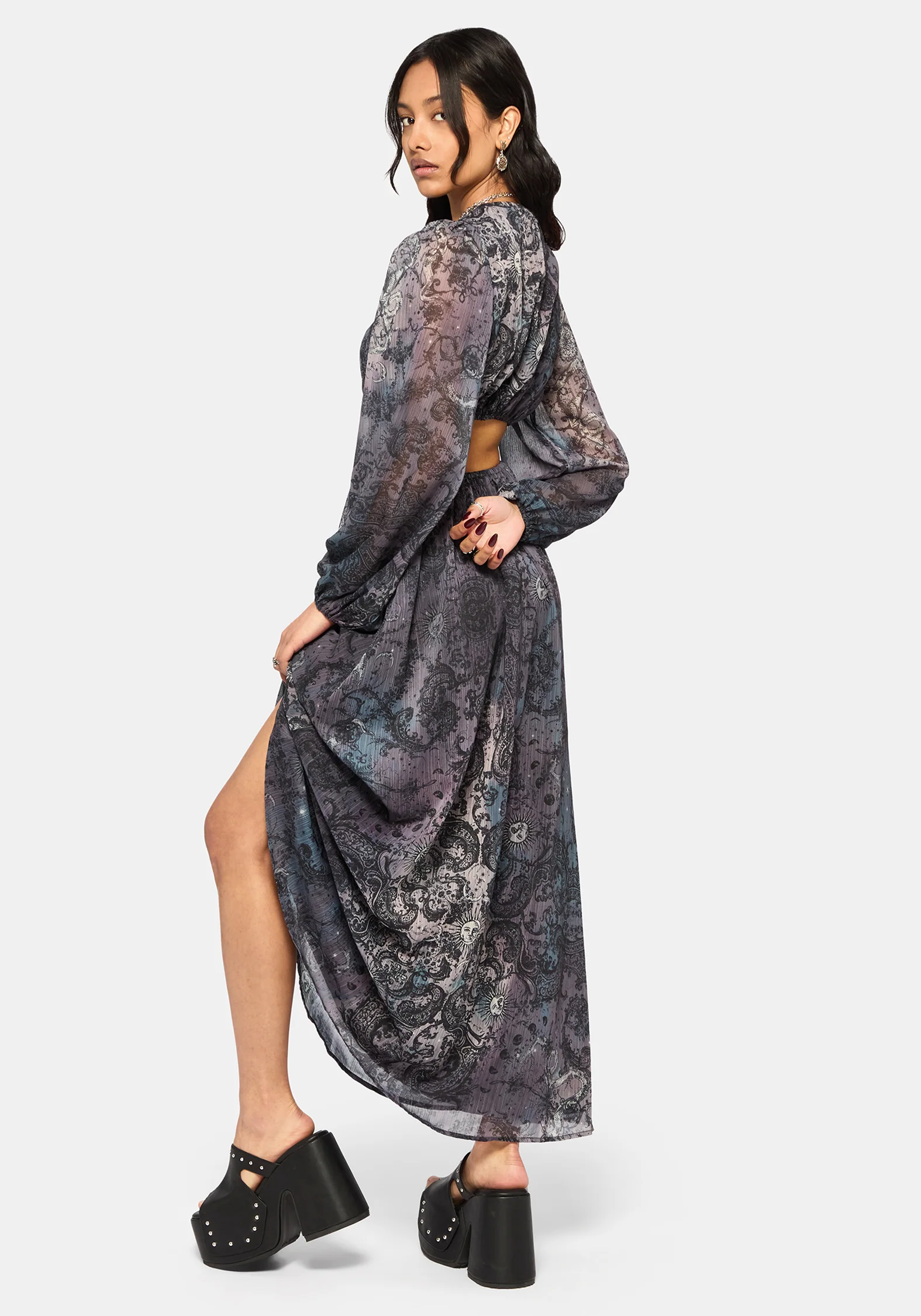 Gaia Celestial Print Chiffon Maxi Dress - Image 4