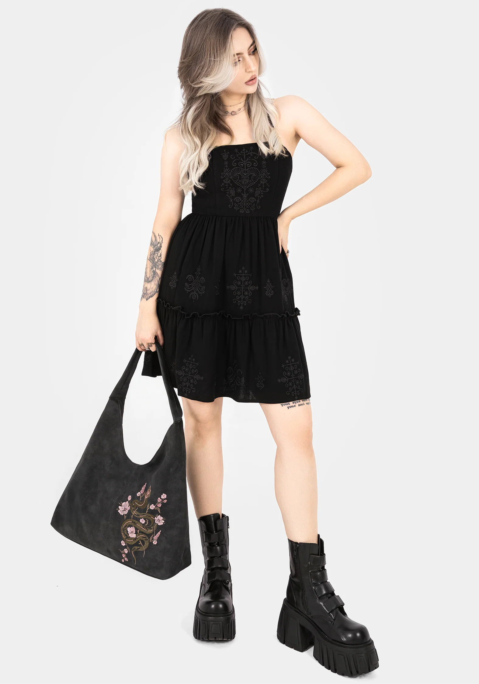 Gorgon Snake Embroidered Faux Suede Tote Bag - Image 7