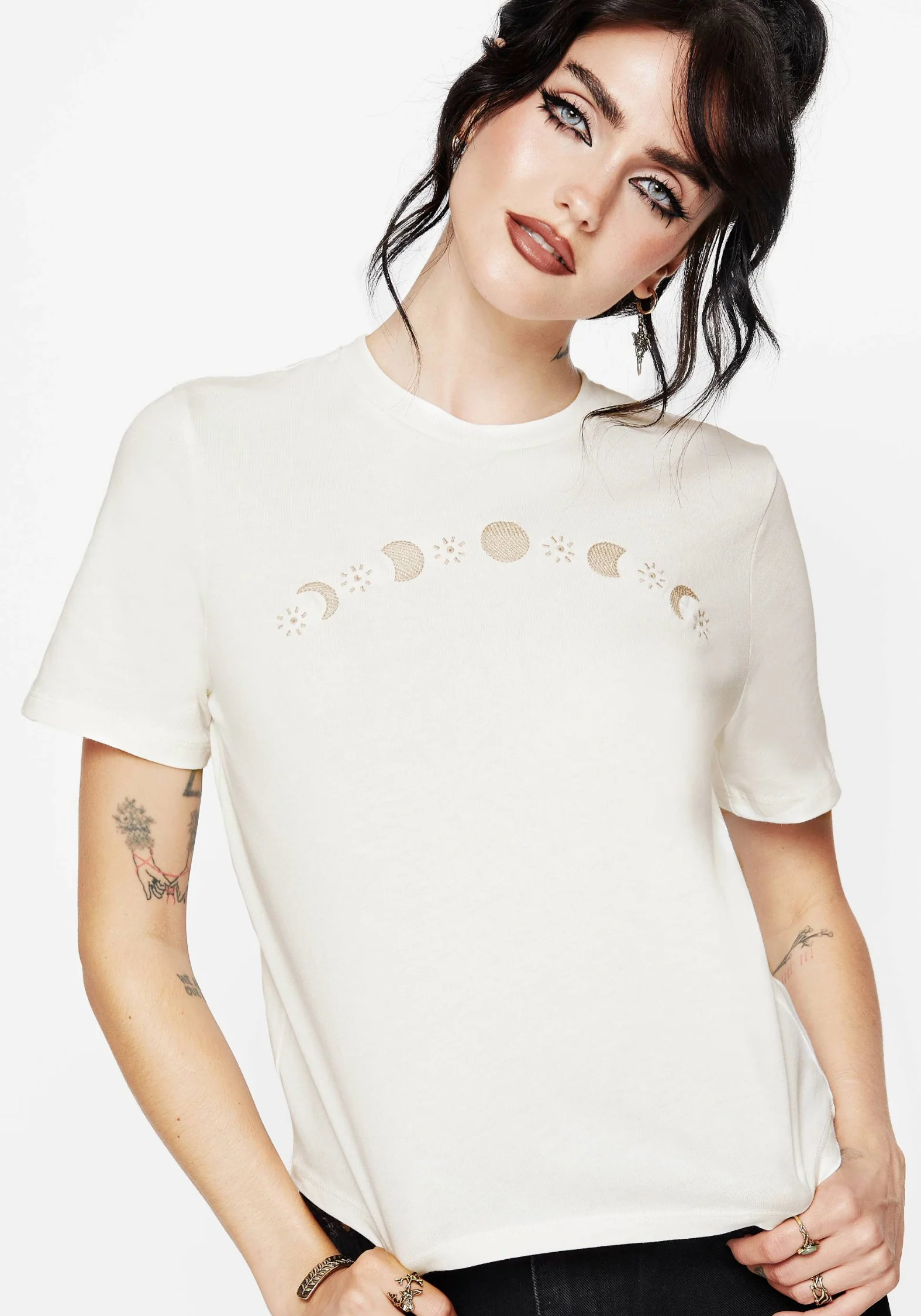 Griffinfly Cotton Embroidered Jersey Cropped T-Shirt - Image 3