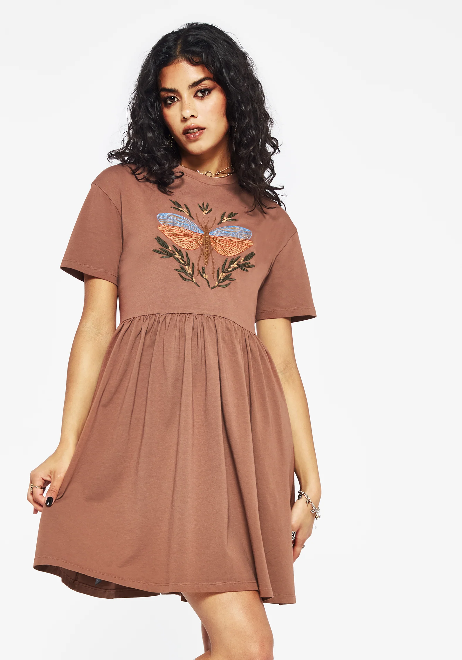 Griffinfly Cotton Embroidered Jersey Mini Skater Dress - Image 5