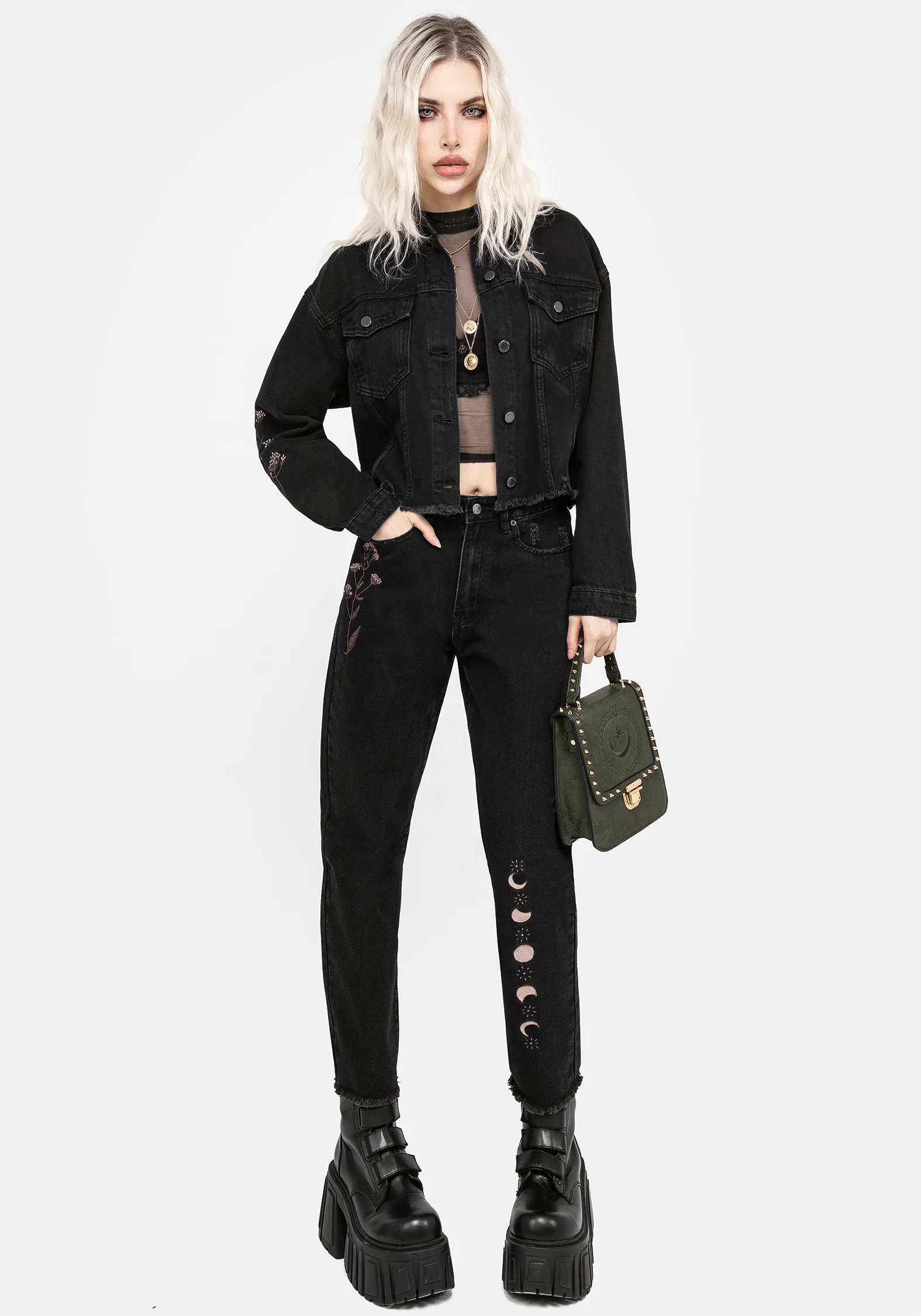 Griffinfly Embroidered Distressed Denim Mom Jeans - Image 6