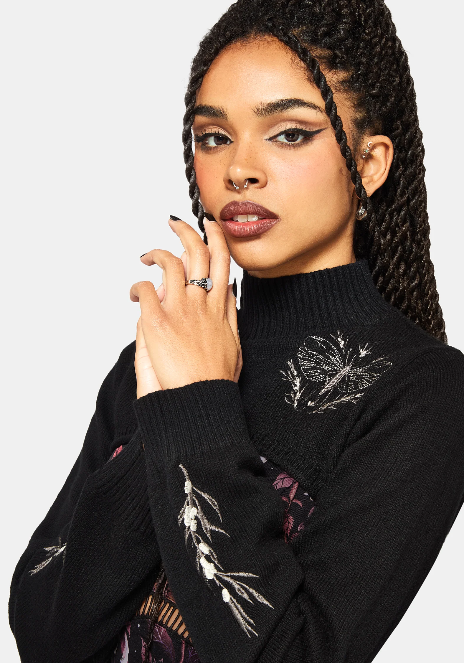 Griffinfly Embroidered Extreme Crop Knit Sweater - Image 2