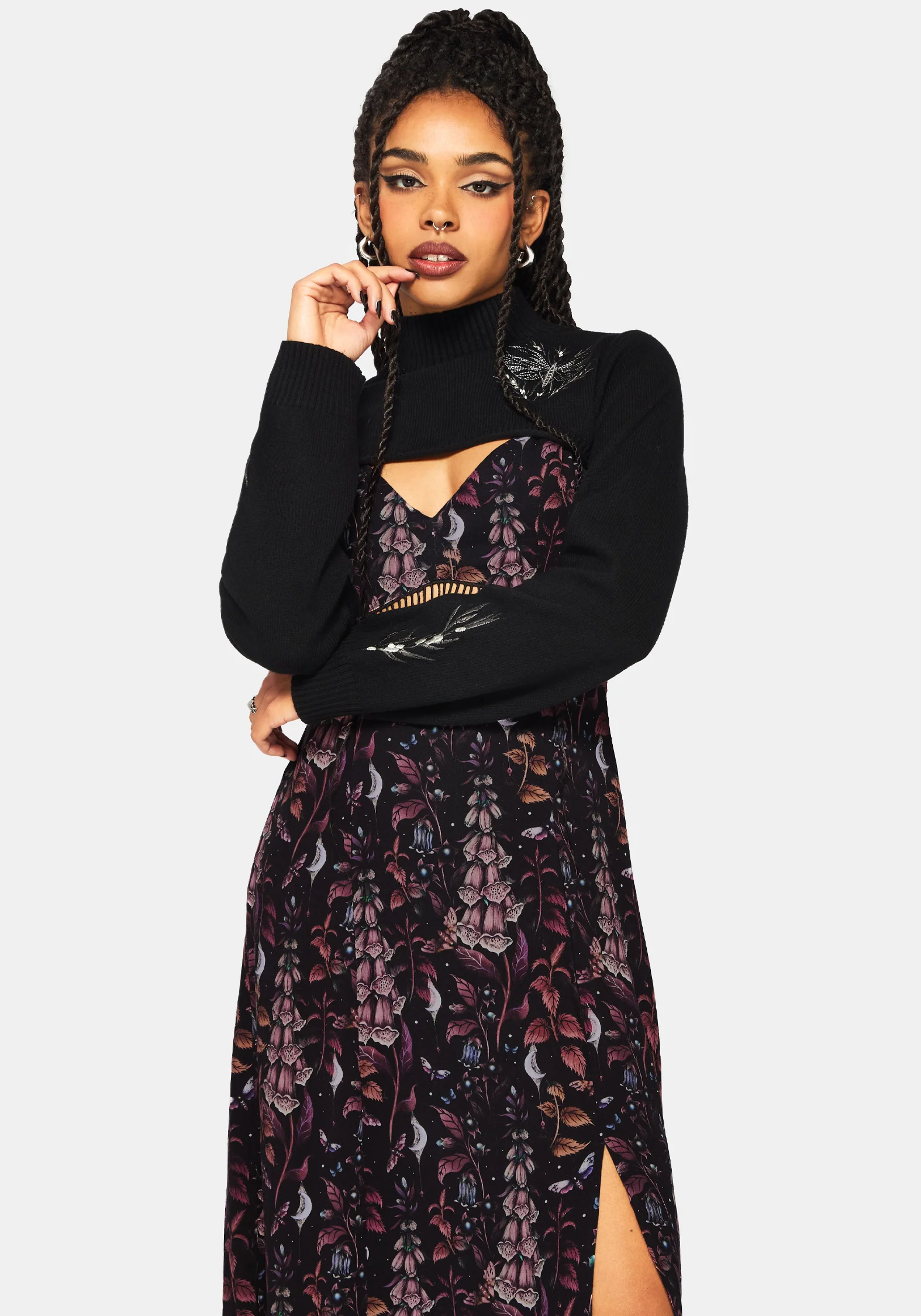 Griffinfly Embroidered Extreme Crop Knit Sweater - Image 4