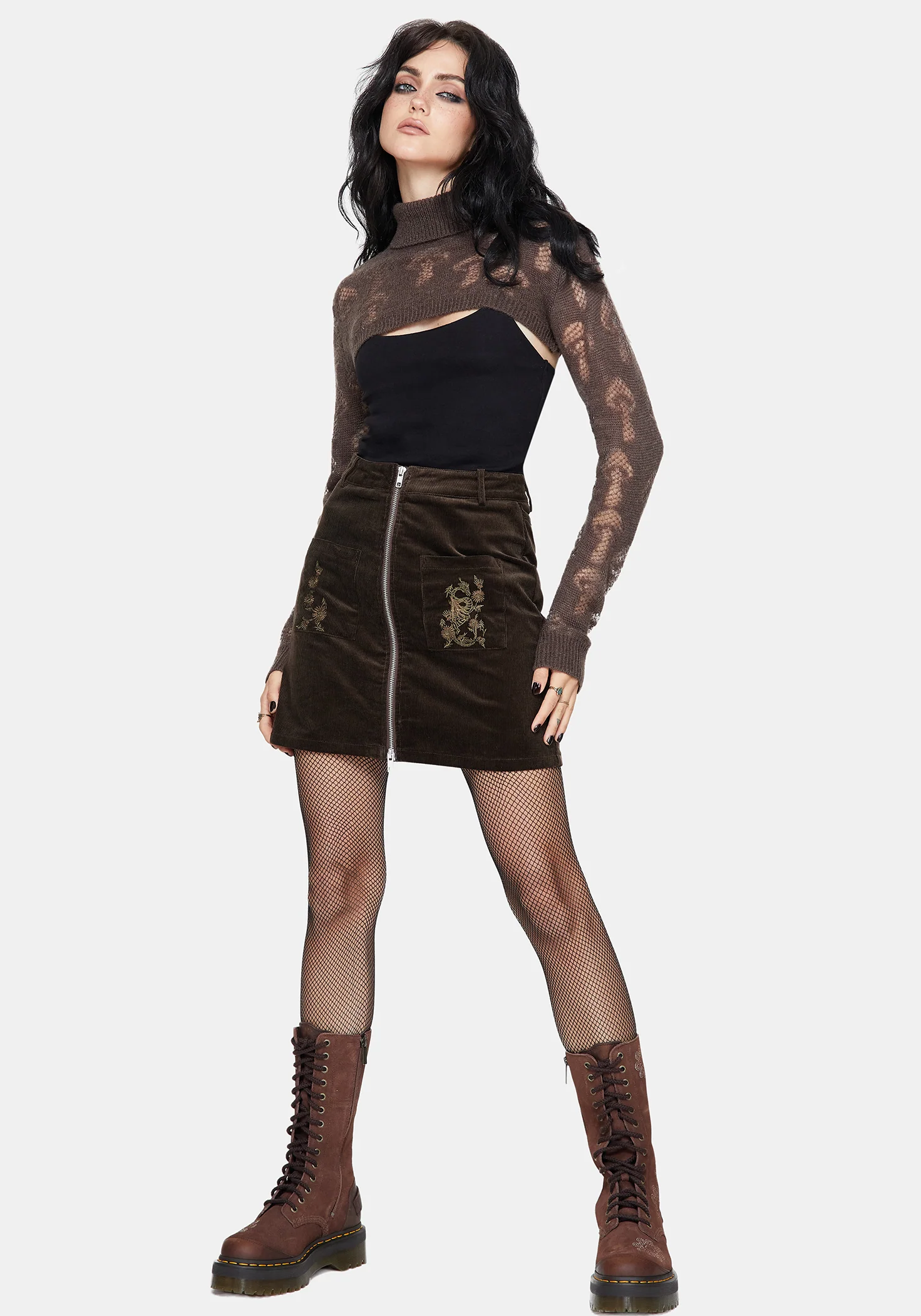 Harriet Mushroom Jacquard Extreme Crop Sweater - Taupe - Image 5