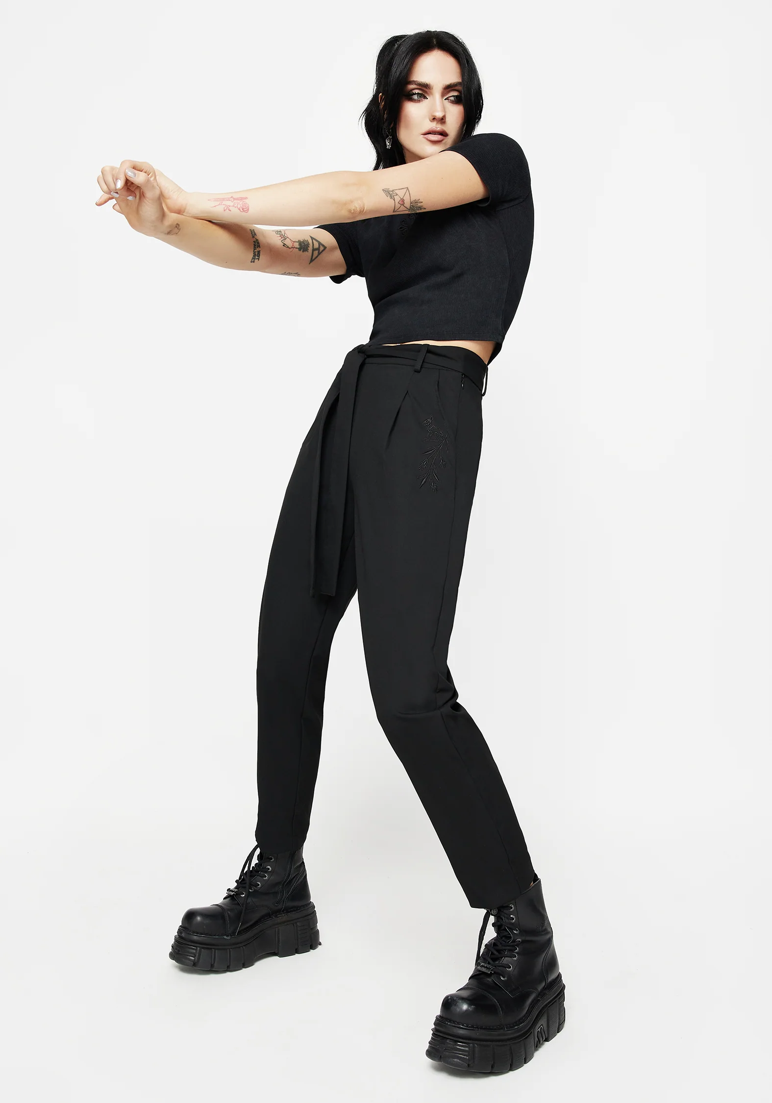 Hester Embroidered Tapered Trousers - Black - Image 5