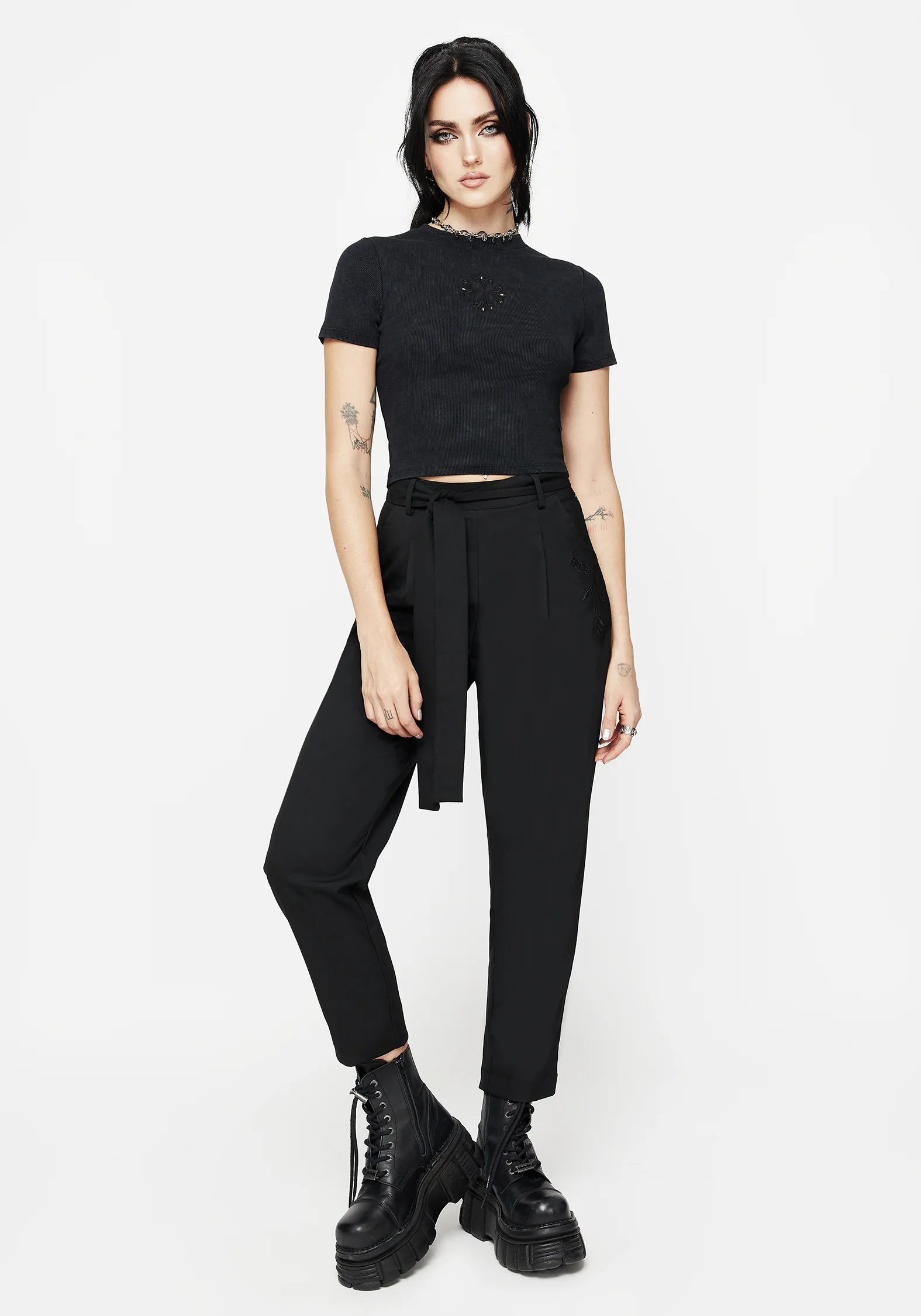 Hester Embroidered Tapered Trousers - Black - Image 7