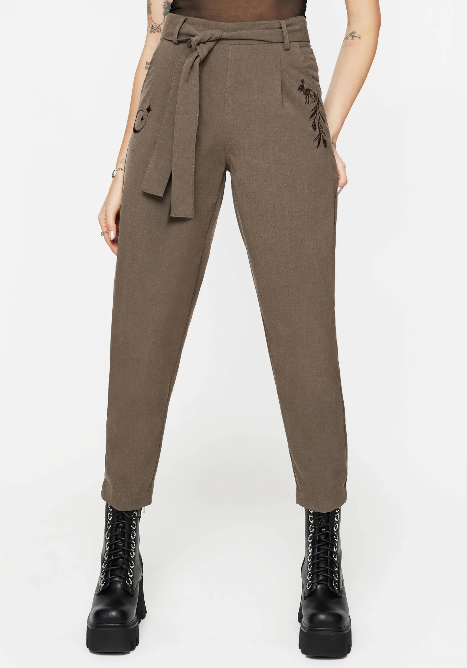 Hester Embroidered Tapered Trousers - Brown - Image 4