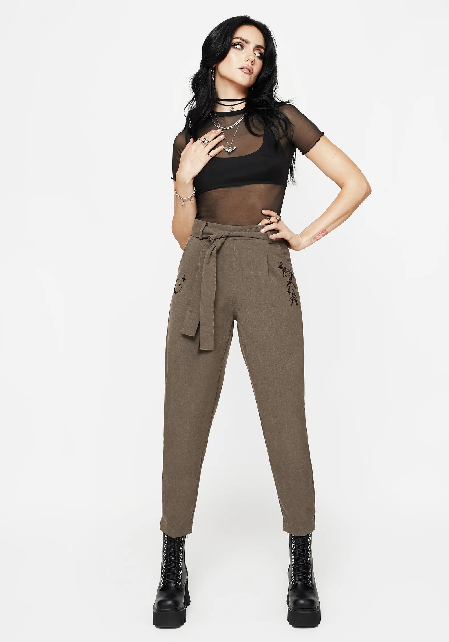 Hester Embroidered Tapered Trousers - Brown - Image 5