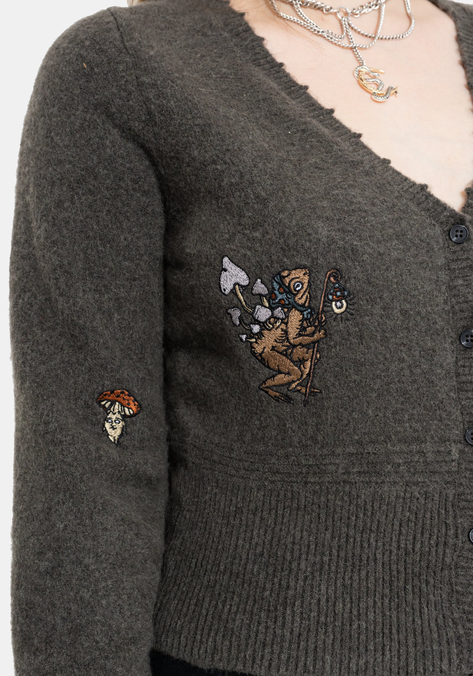 Hexborn Baba Yaga V Neck Embroidered Knit Cardigan - Image 5