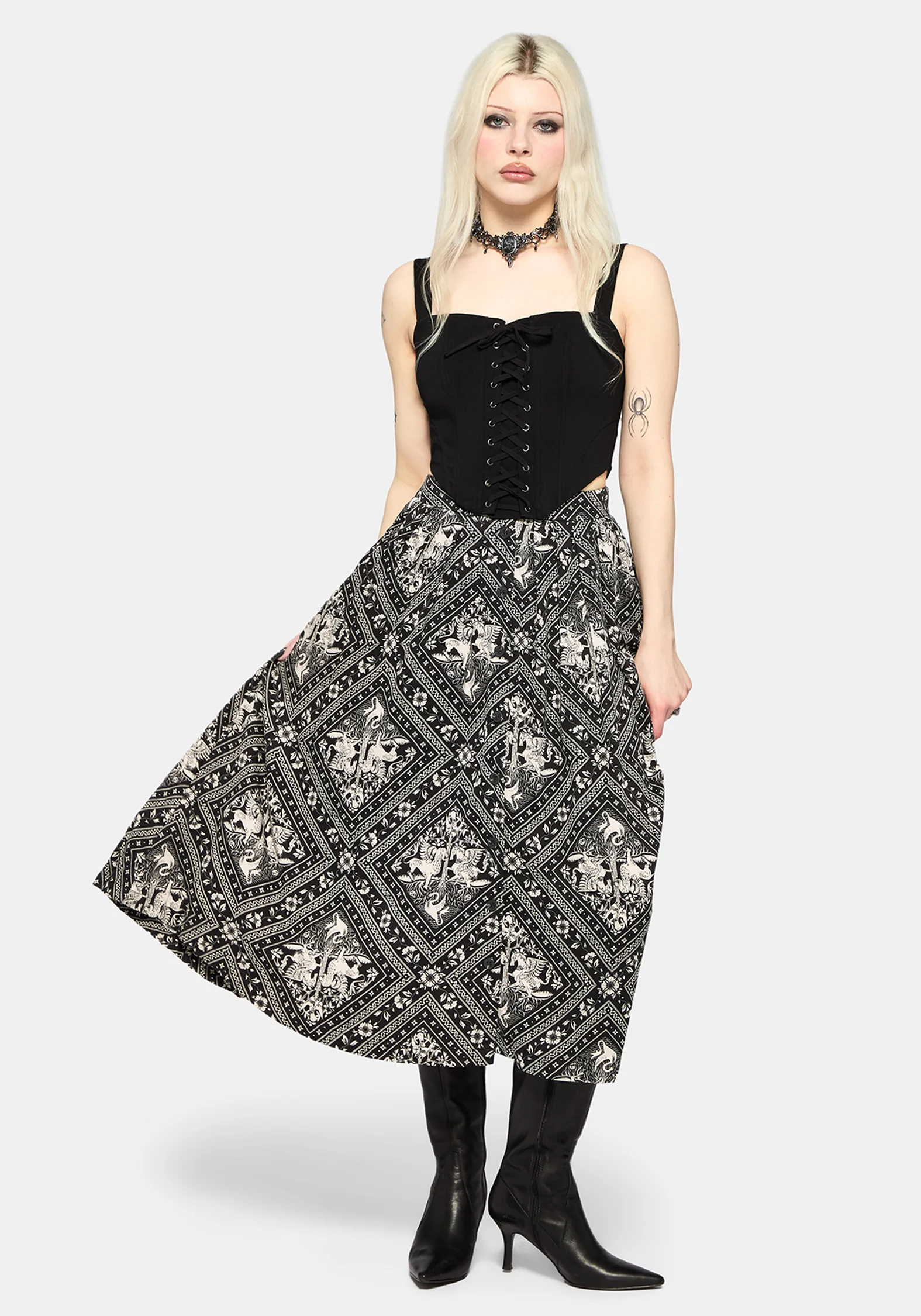 Hexweave Print Button Down Pleated Midi Skirt - Image 6