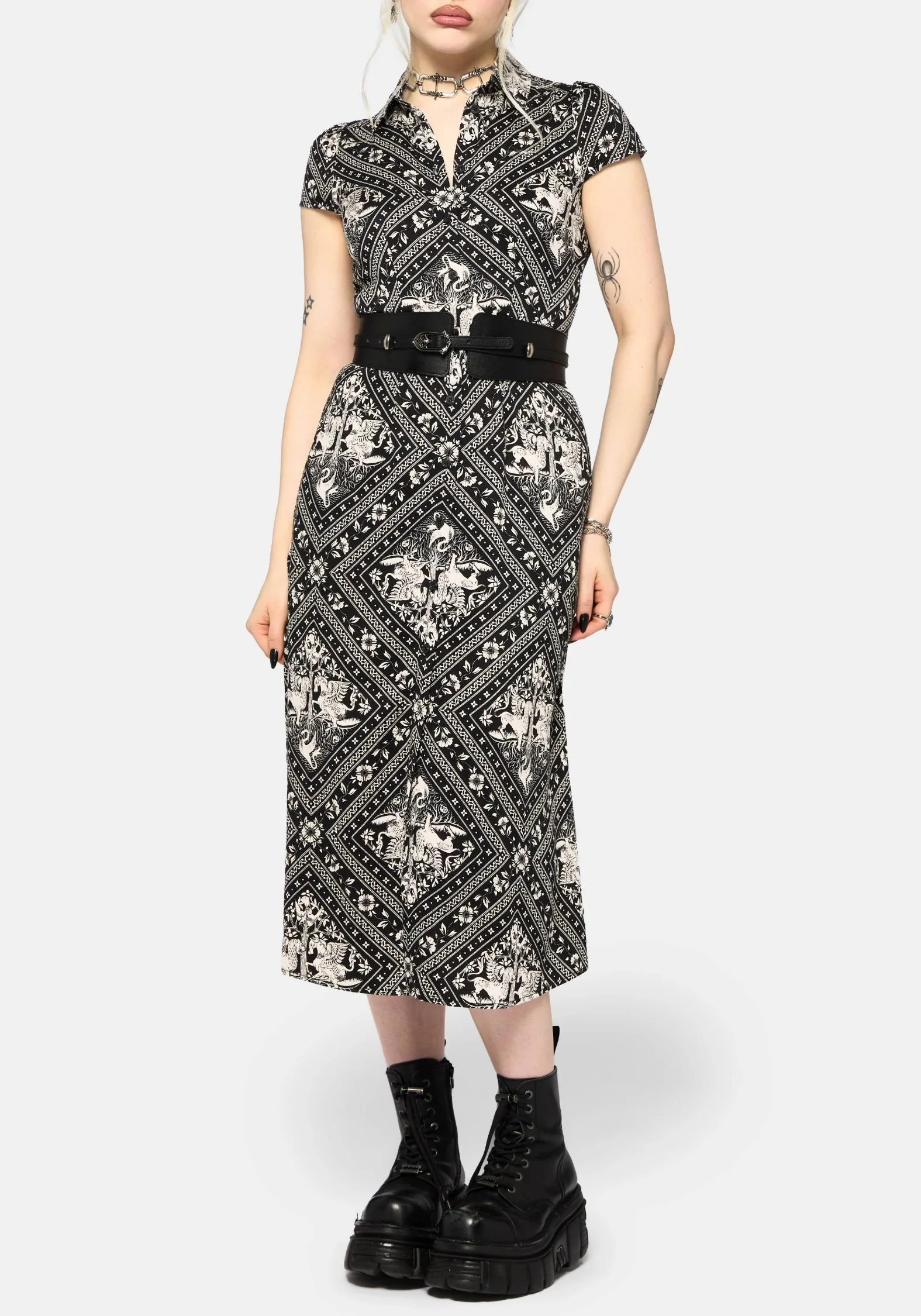 Hexweave Print Fitted Midi Shirt Dress