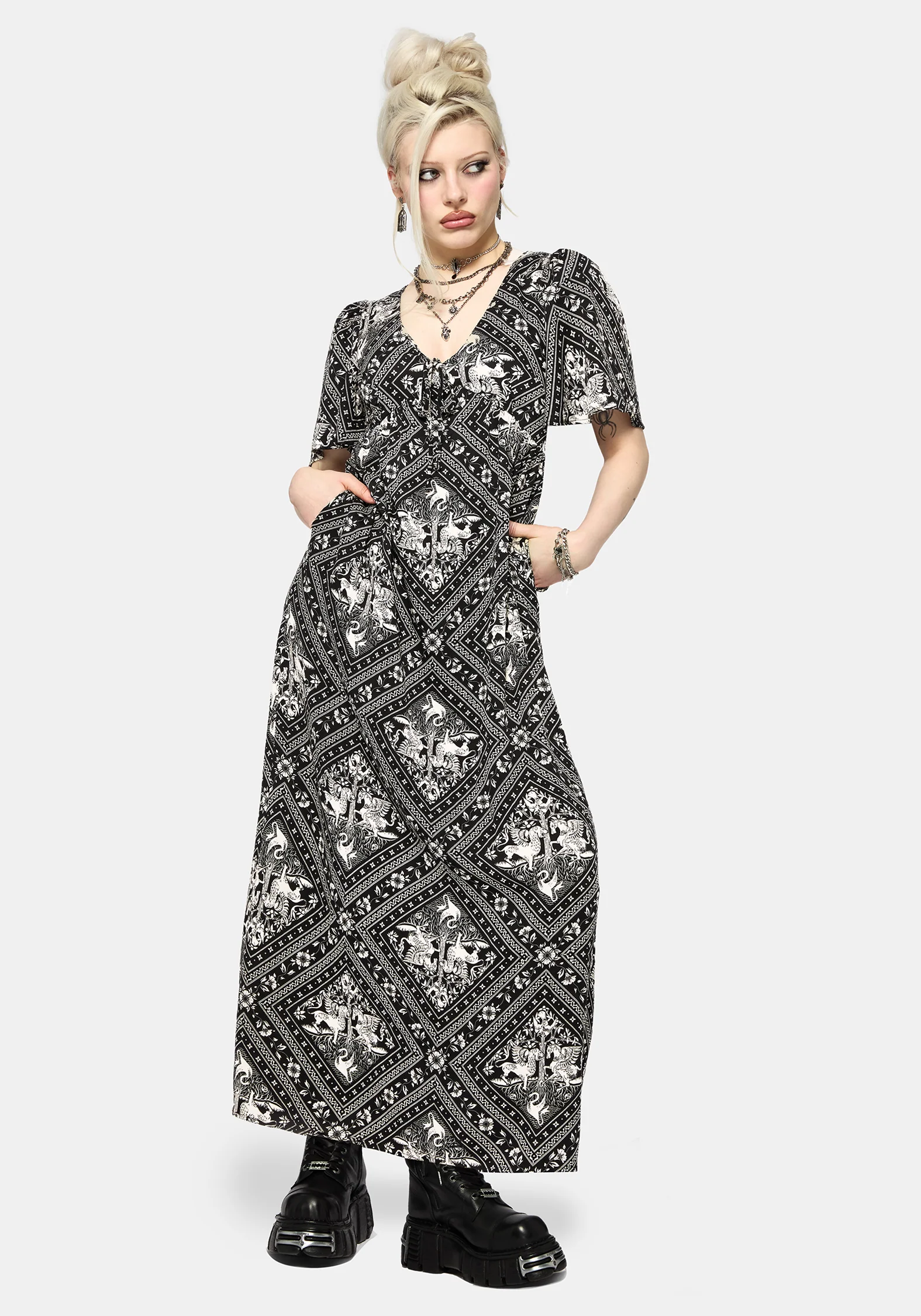 Hexweave Print Floaty Sleeve Maxi Dress