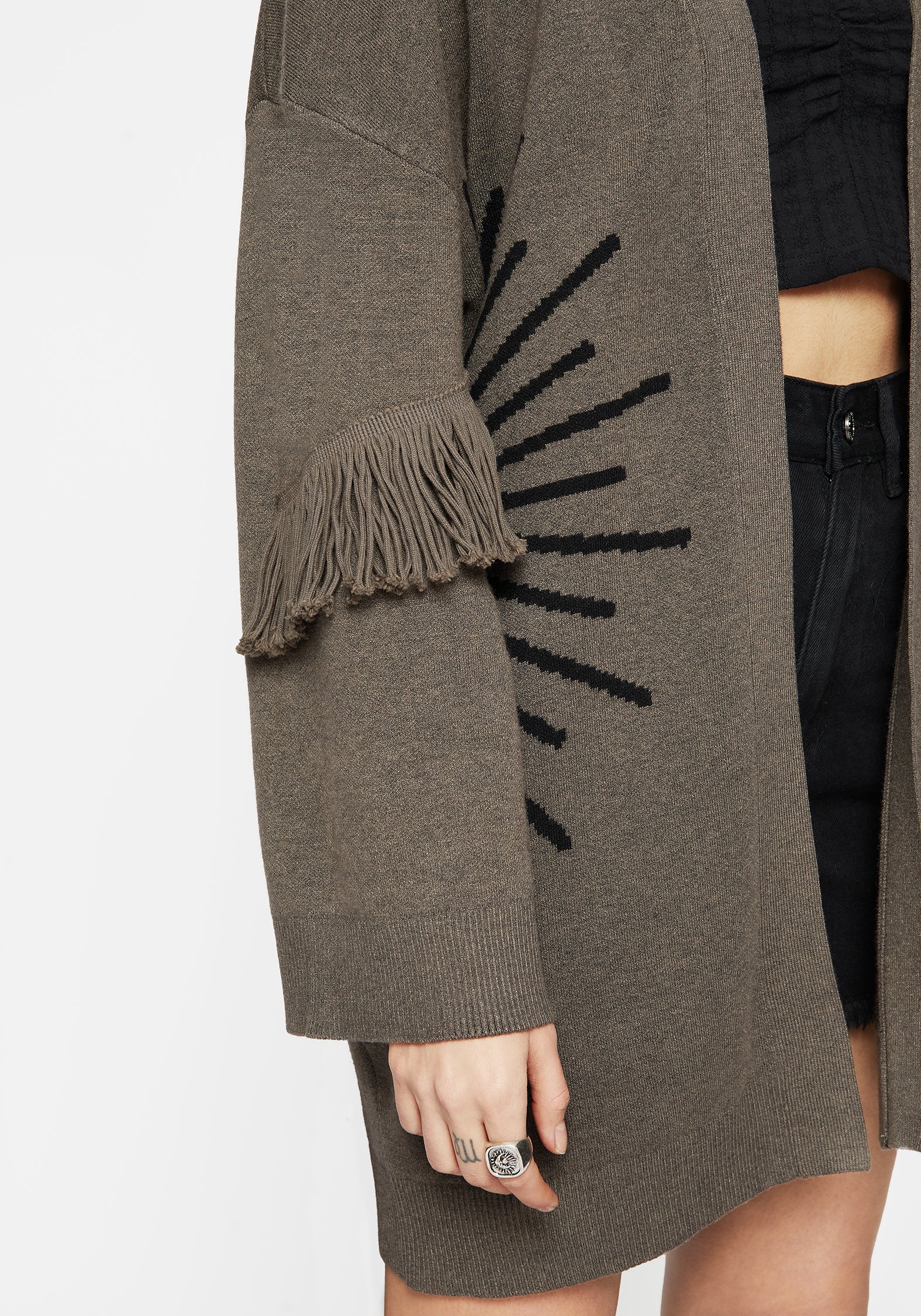 Iris Flare Sleeve Longline Fringe Knit Cardigan - Image 5