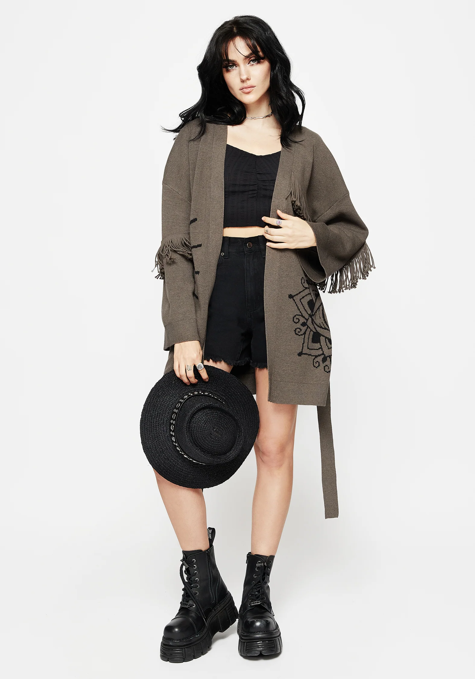 Iris Flare Sleeve Longline Fringe Knit Cardigan - Image 8