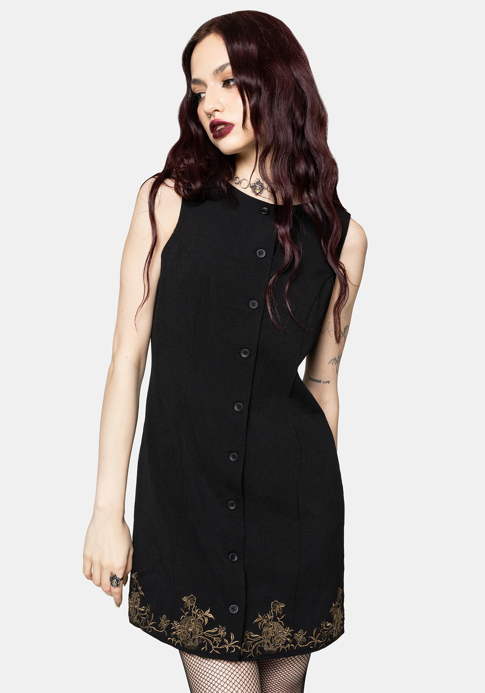 Ismay Vine Embroidered Hem Button Up Mini Dress - Image 4