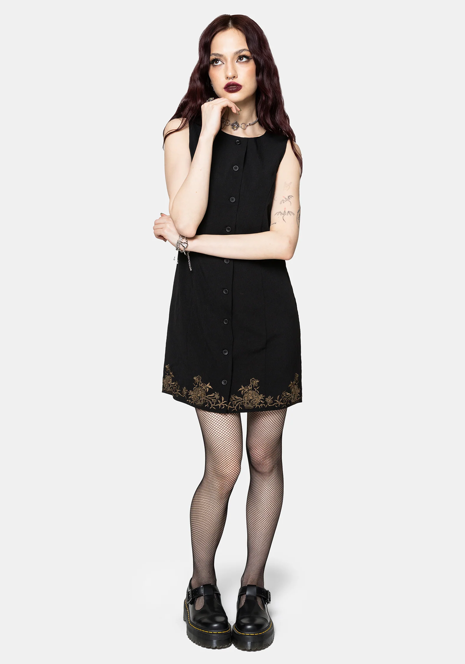 Ismay Vine Embroidered Hem Button Up Mini Dress - Image 5