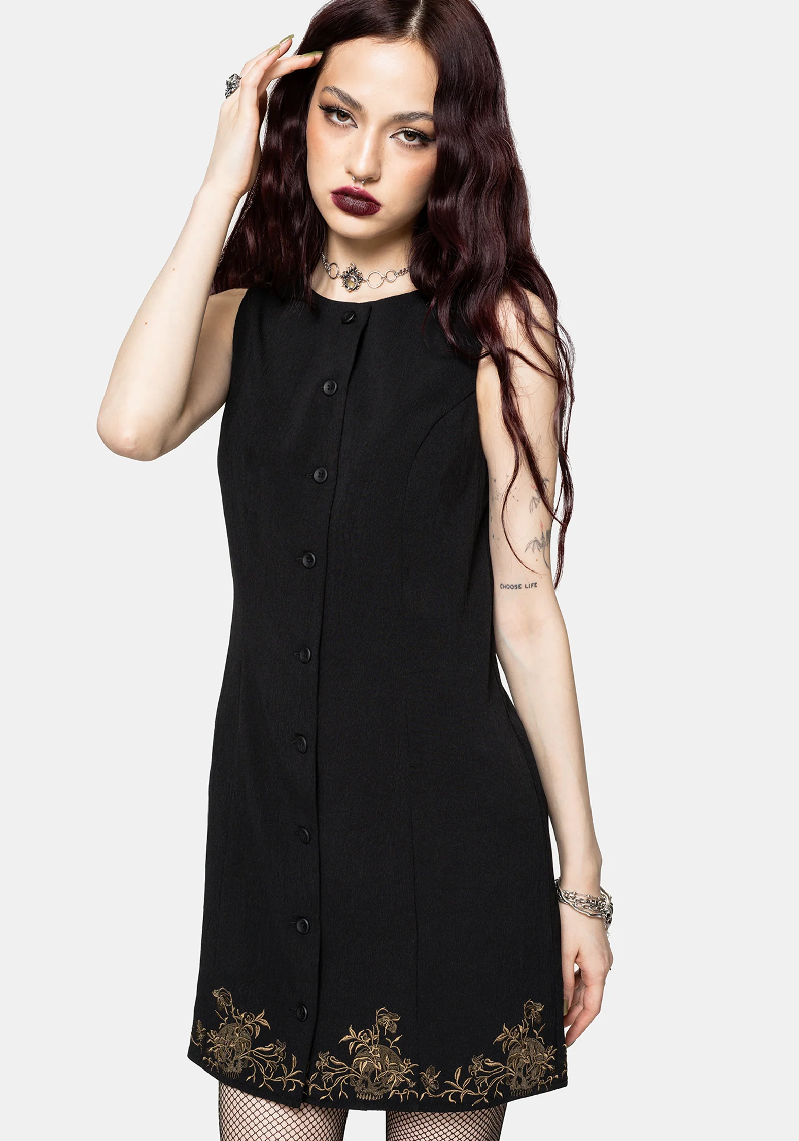 Ismay Vine Embroidered Hem Button Up Mini Dress - Image 6