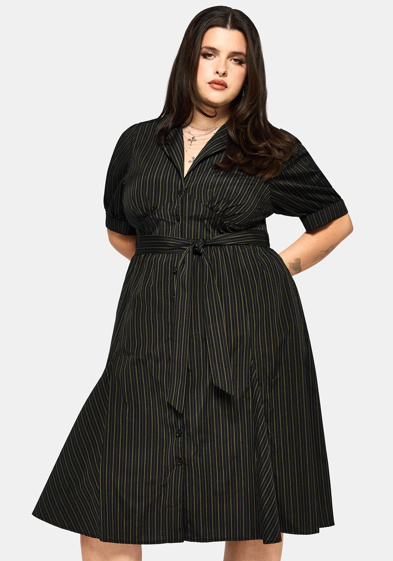 Jenna Stripe Cotton Tie Midi Dress - Image 8