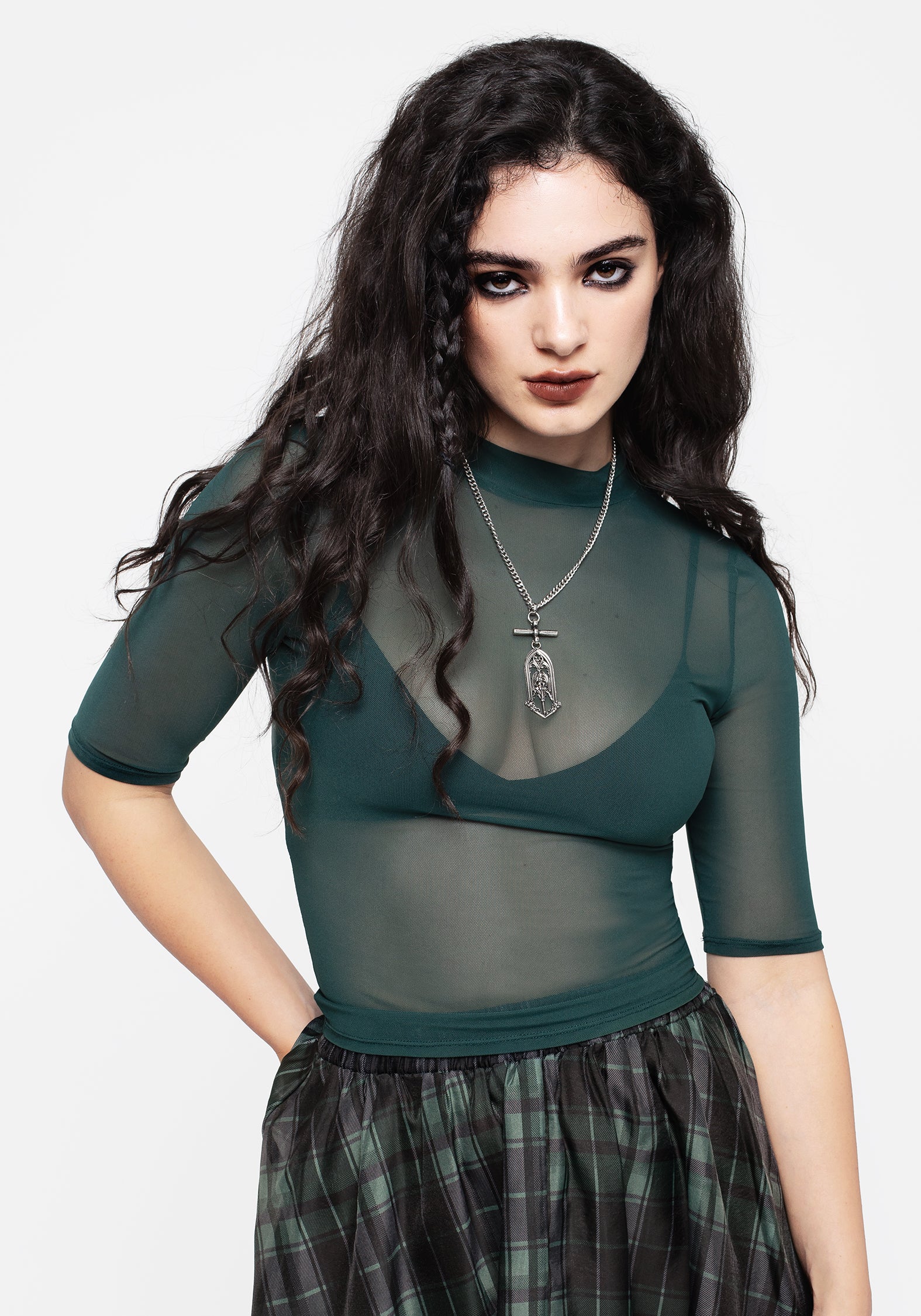 Jinx Mesh Short Sleeve Top - Green - Image 4