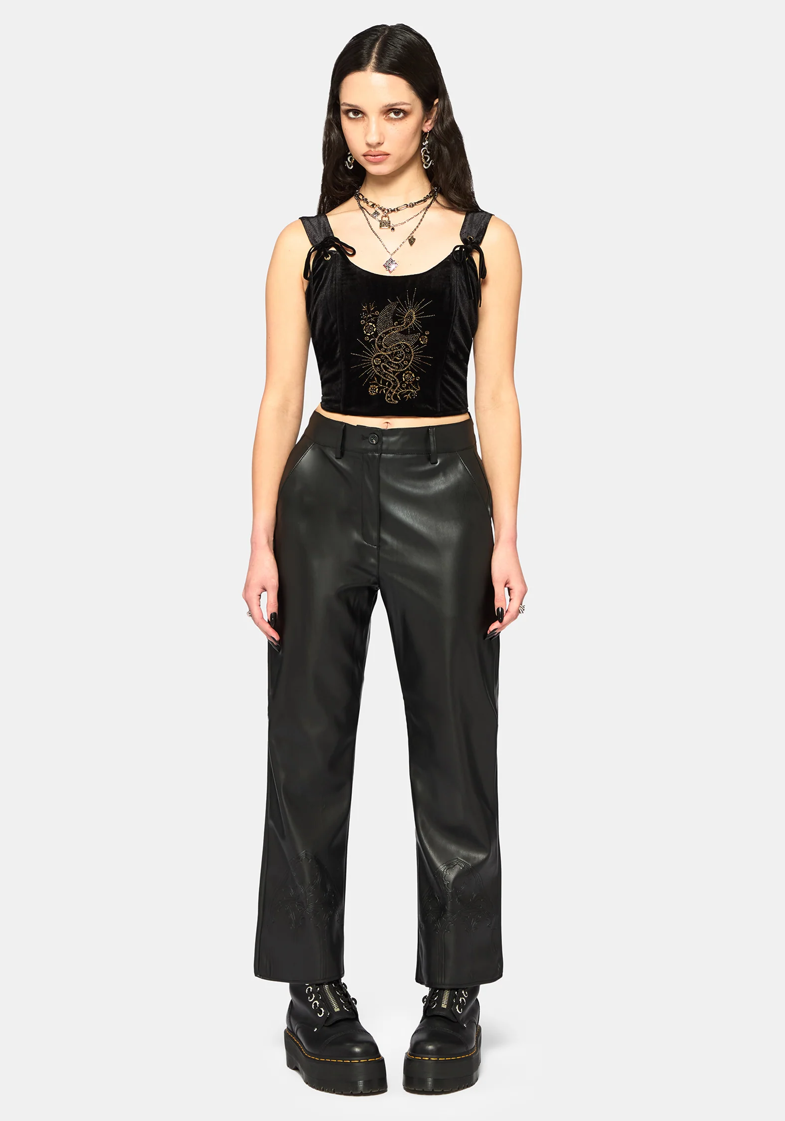 Kobra Velour Embroidered Tie Strap Corset Top - Image 4
