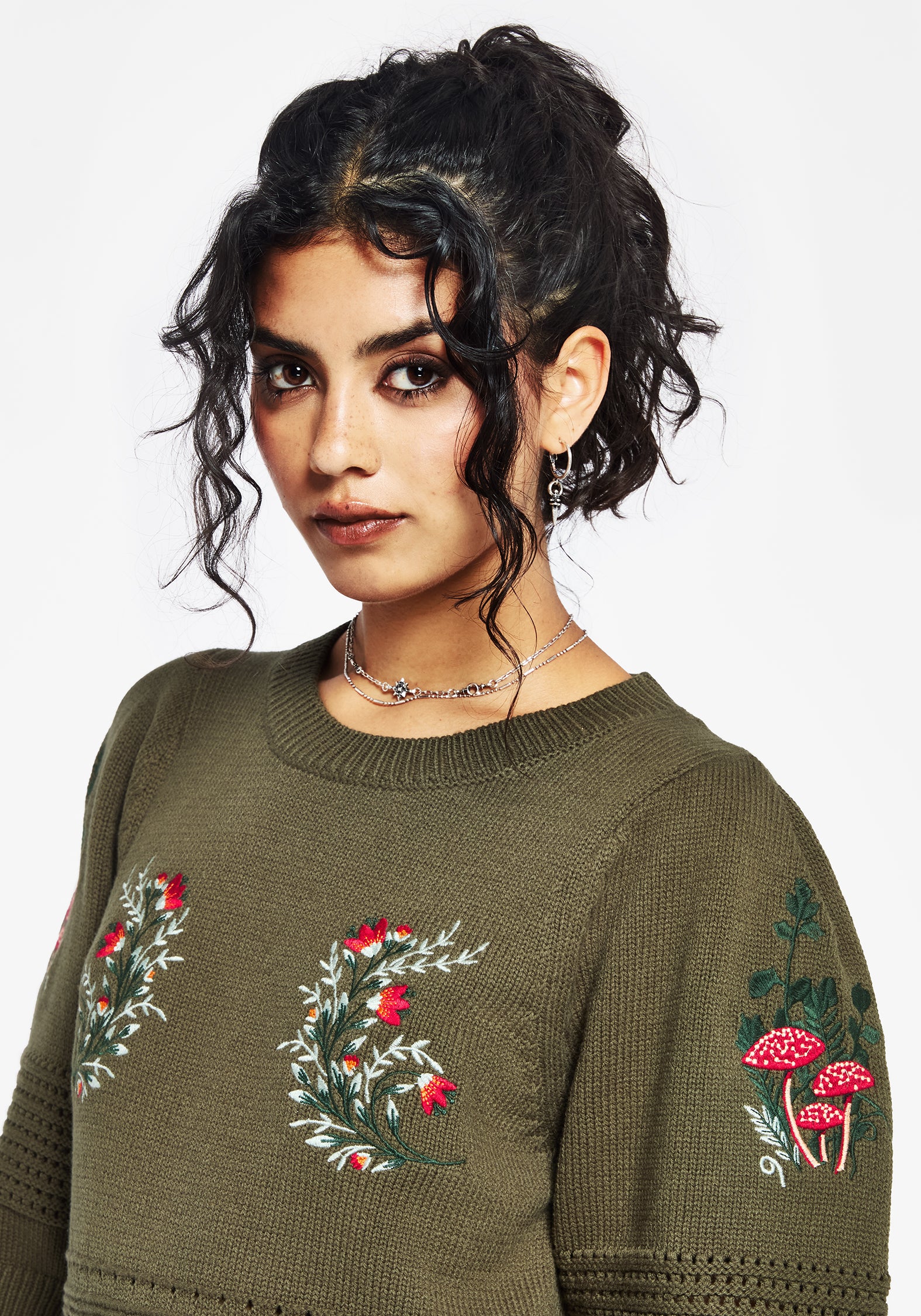 Lavish Mushroom Embroidered Short Sleeve Knit Top - Image 6