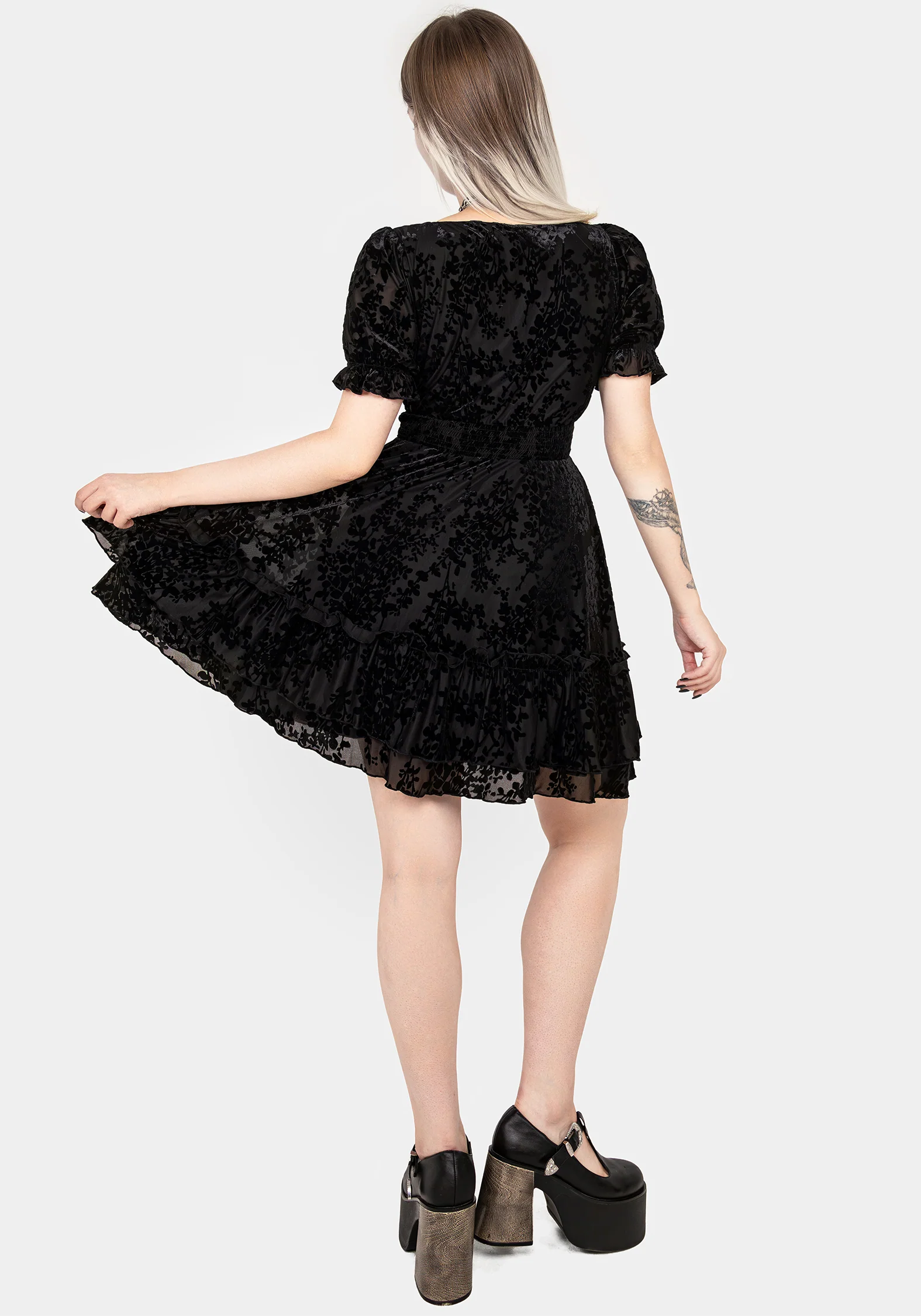 Lilias Devoré Velour Mesh Tiered Mini Dress - Image 3