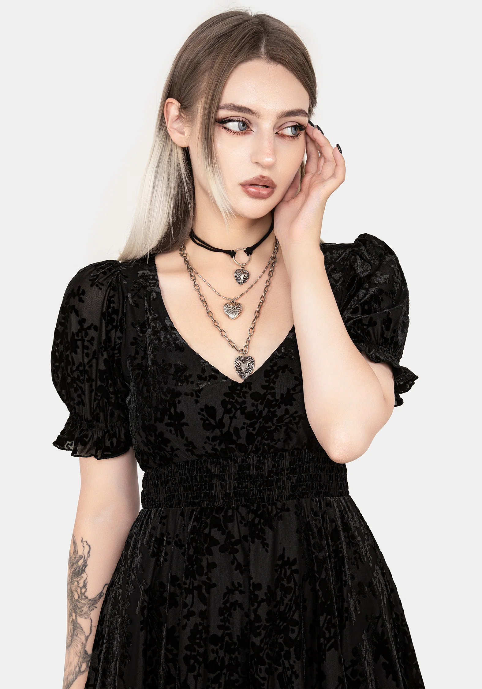 Lilias Devoré Velour Mesh Tiered Mini Dress - Image 5