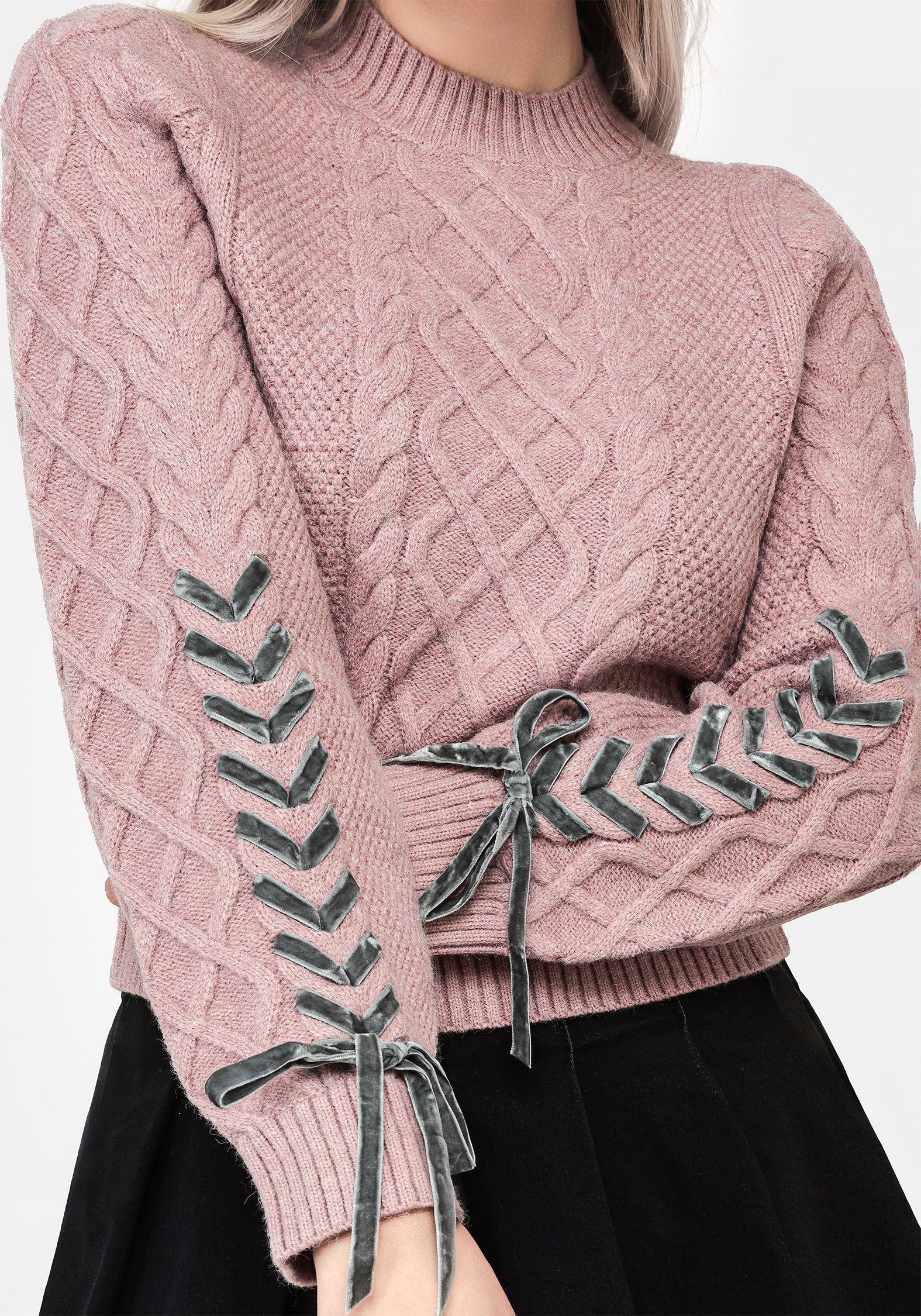 Marina Cable Knit Ribbon Lace Sweater - Image 2