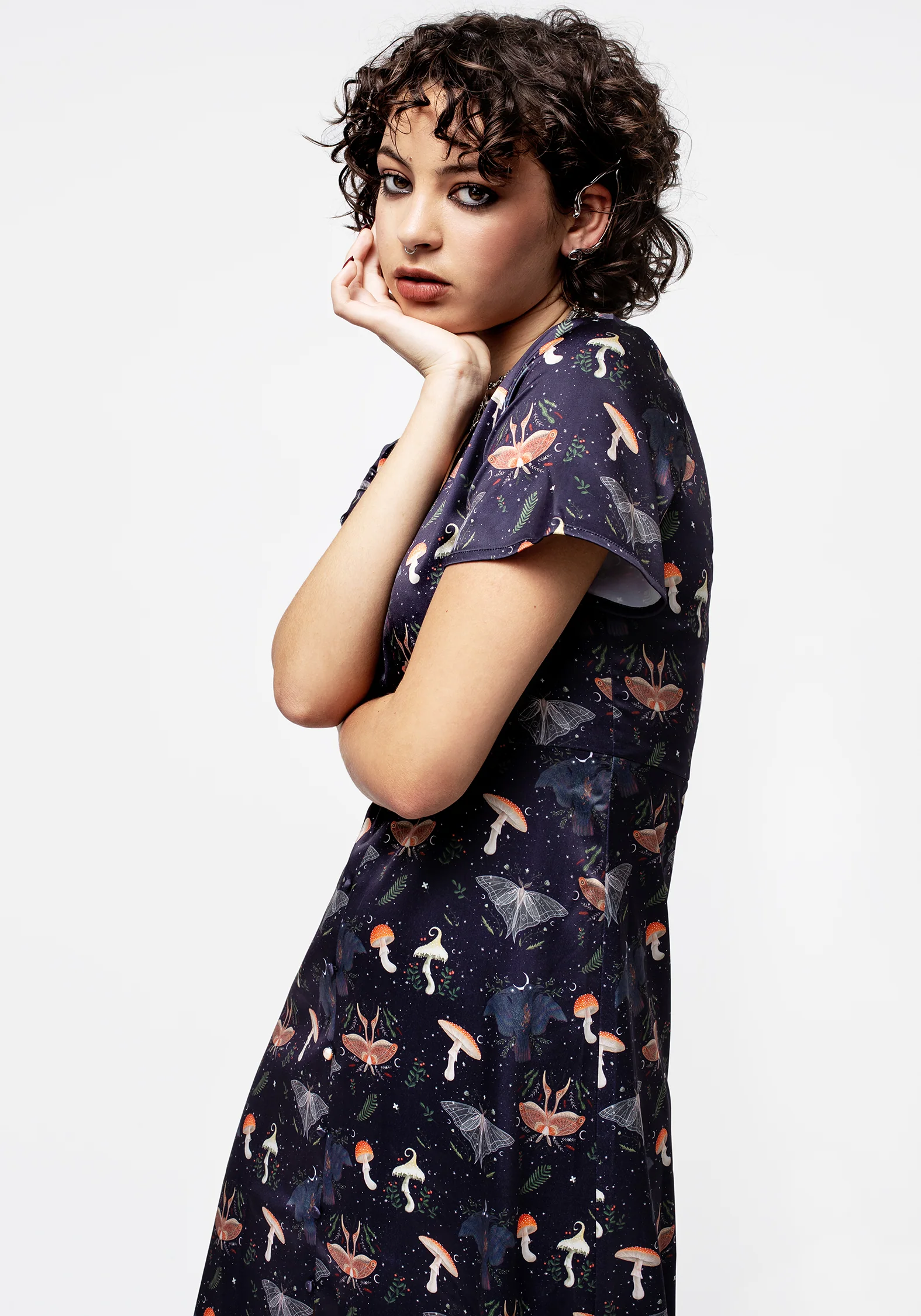 Medeina Print Button Front Satin Midi Dress - Image 5